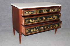 Signed Maison Jansen Brass Mounted Chinoiserie Marble Top Louis XVI Commode