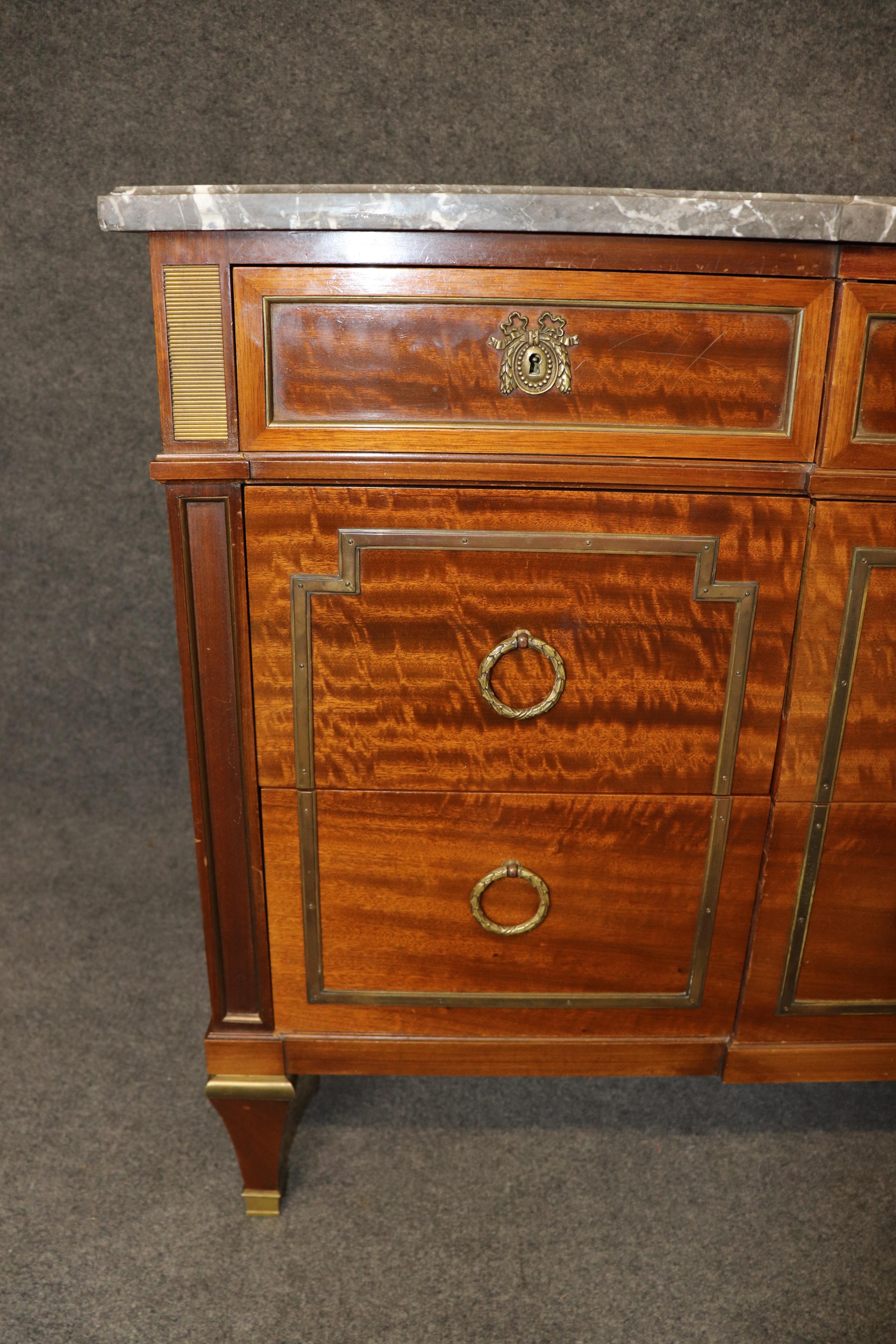 Signed Maison Jansen Bronze Mounted Marble Top Directoire Commode Dresser For Sale 7