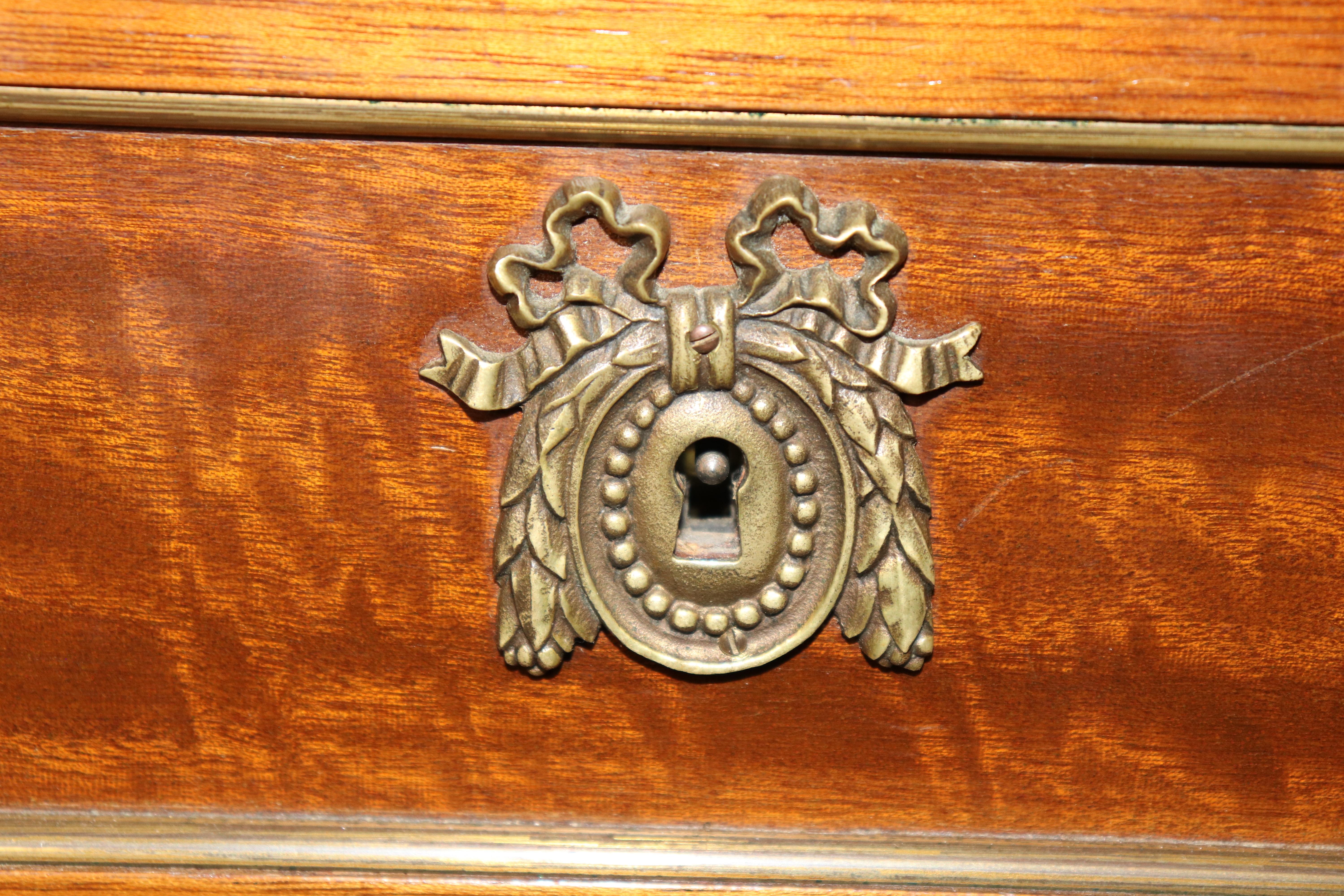 Signed Maison Jansen Bronze Mounted Marble Top Directoire Commode Dresser In Good Condition For Sale In Swedesboro, NJ