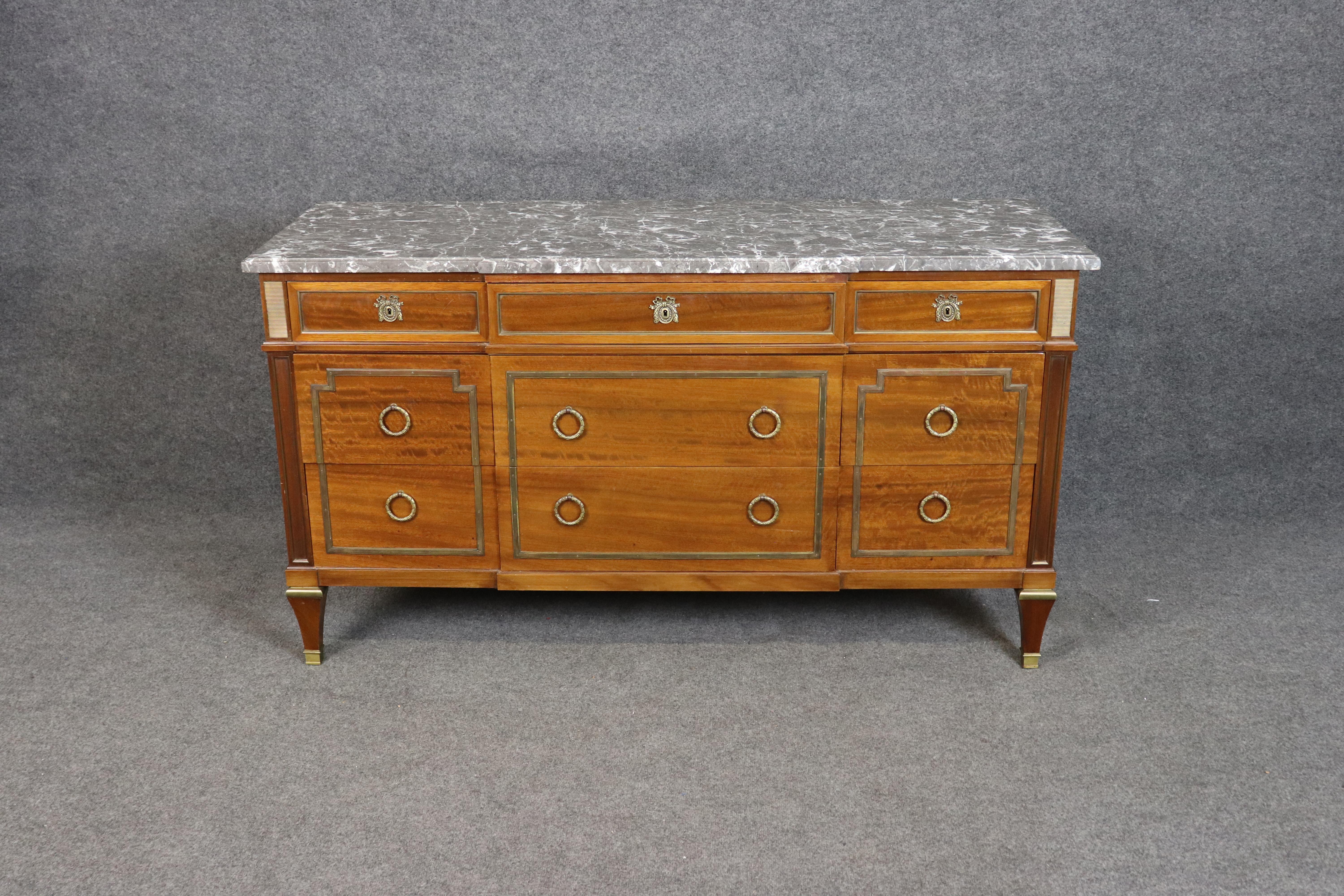 Signed Maison Jansen Bronze Mounted Marble Top Directoire Commode Dresser For Sale 1