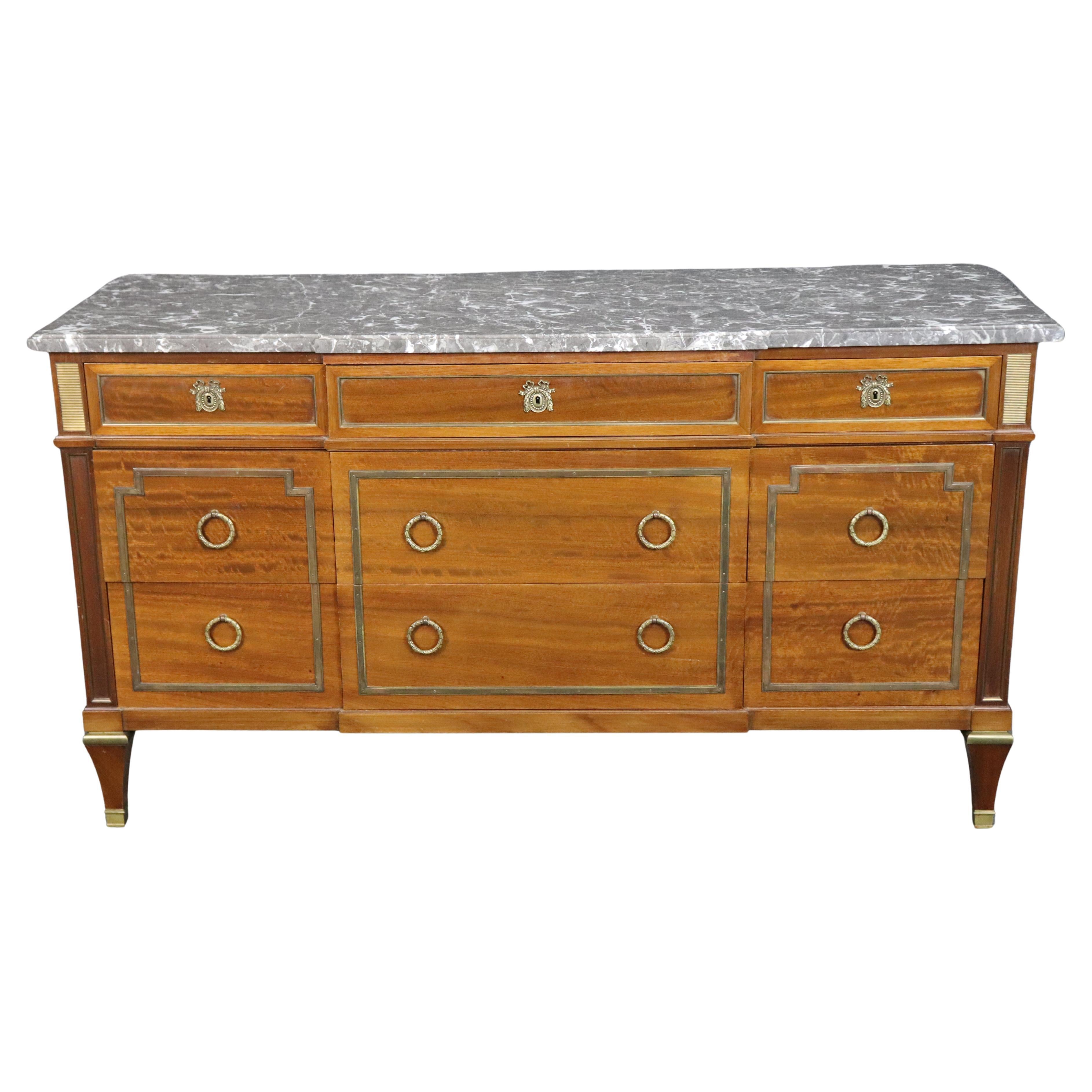 Signed Maison Jansen Bronze Mounted Marble Top Directoire Commode Dresser For Sale