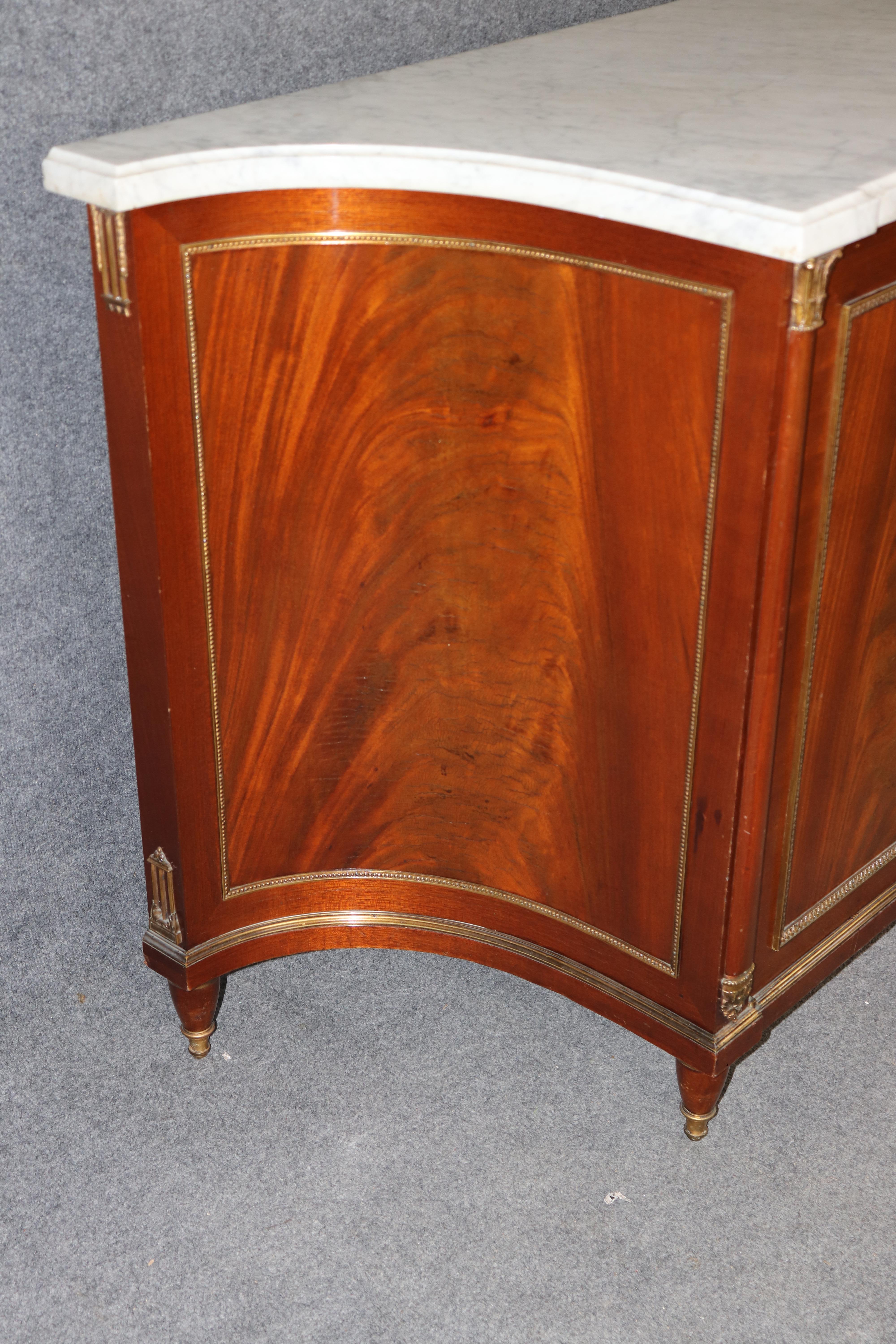 Carrara Marble Signed Maison Jansen Carrara Shallow Marble Top Flame Mahogany Sideboard Buffet For Sale