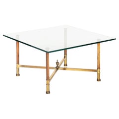 Signed Maison Jansen Coffee Cocktail Table in Brass and Glass