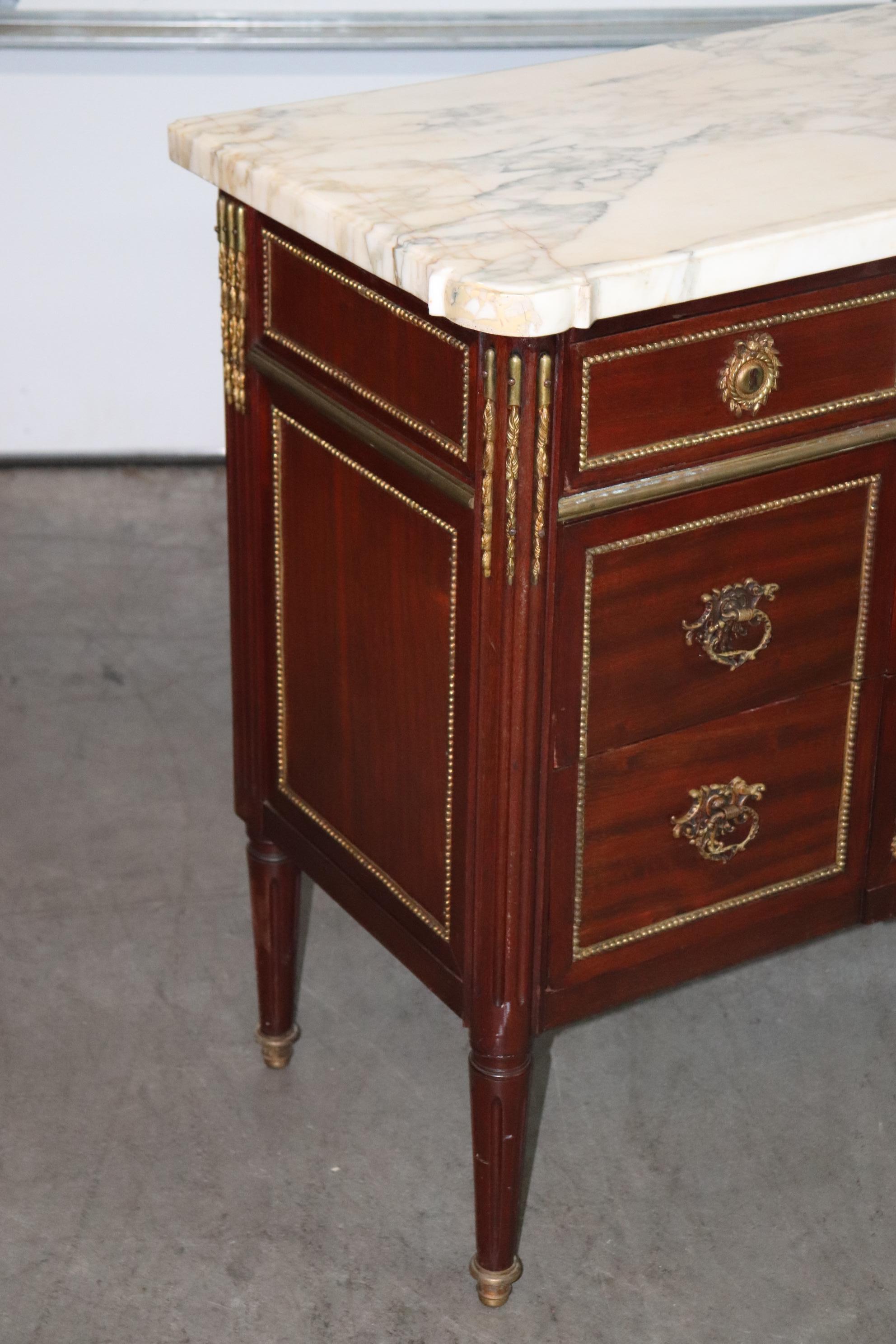 Signed Maison Jansen Directoire Bronze Mounted 3 Drawer Mahogany Commode For Sale 9