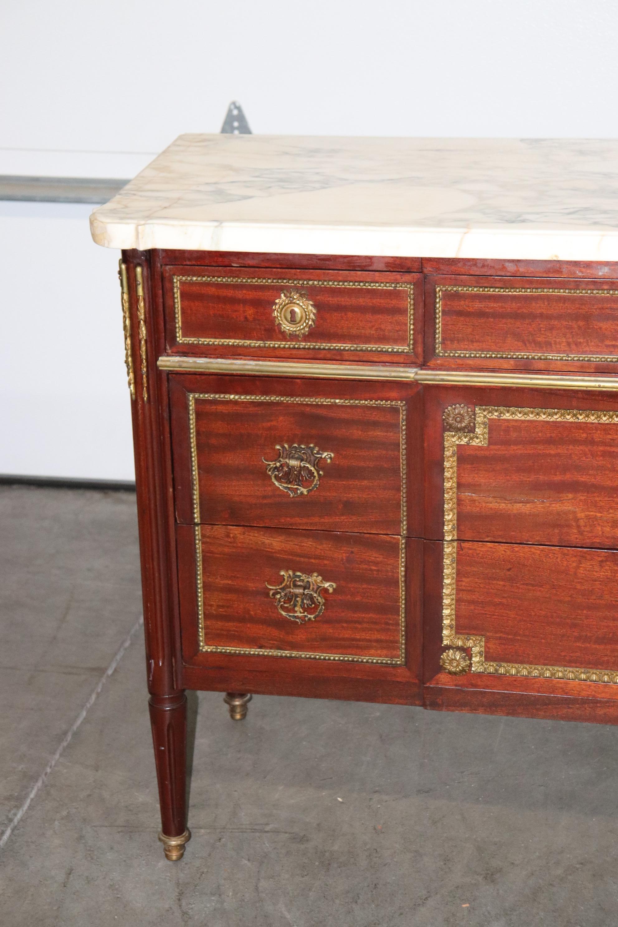 Mid-20th Century Signed Maison Jansen Directoire Bronze Mounted 3 Drawer Mahogany Commode For Sale