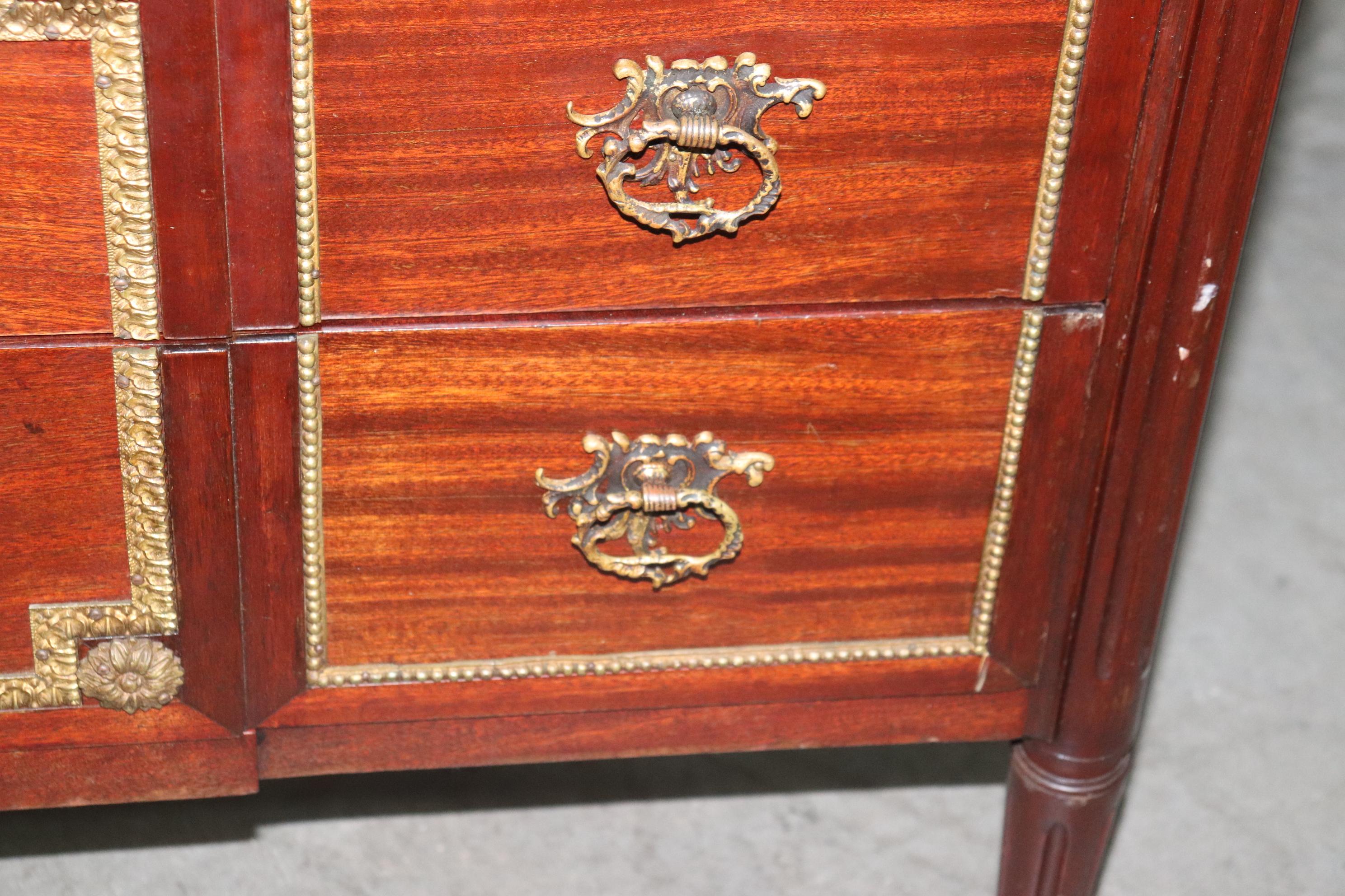 Signed Maison Jansen Directoire Bronze Mounted 3 Drawer Mahogany Commode For Sale 2
