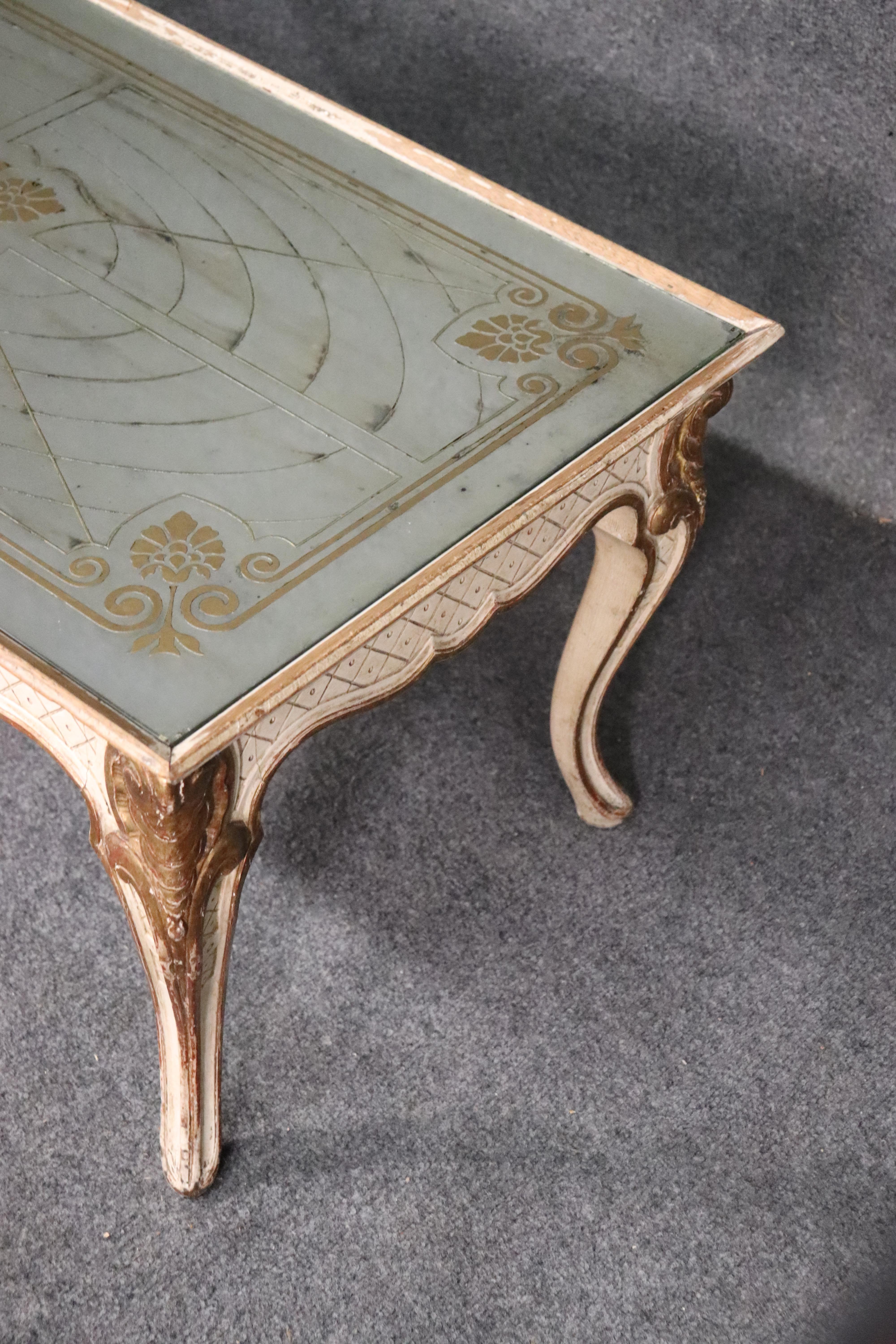 Mid-20th Century Signed Maison Jansen Eglomise Gilded Painted Louis XV Mirrored Coffee Table