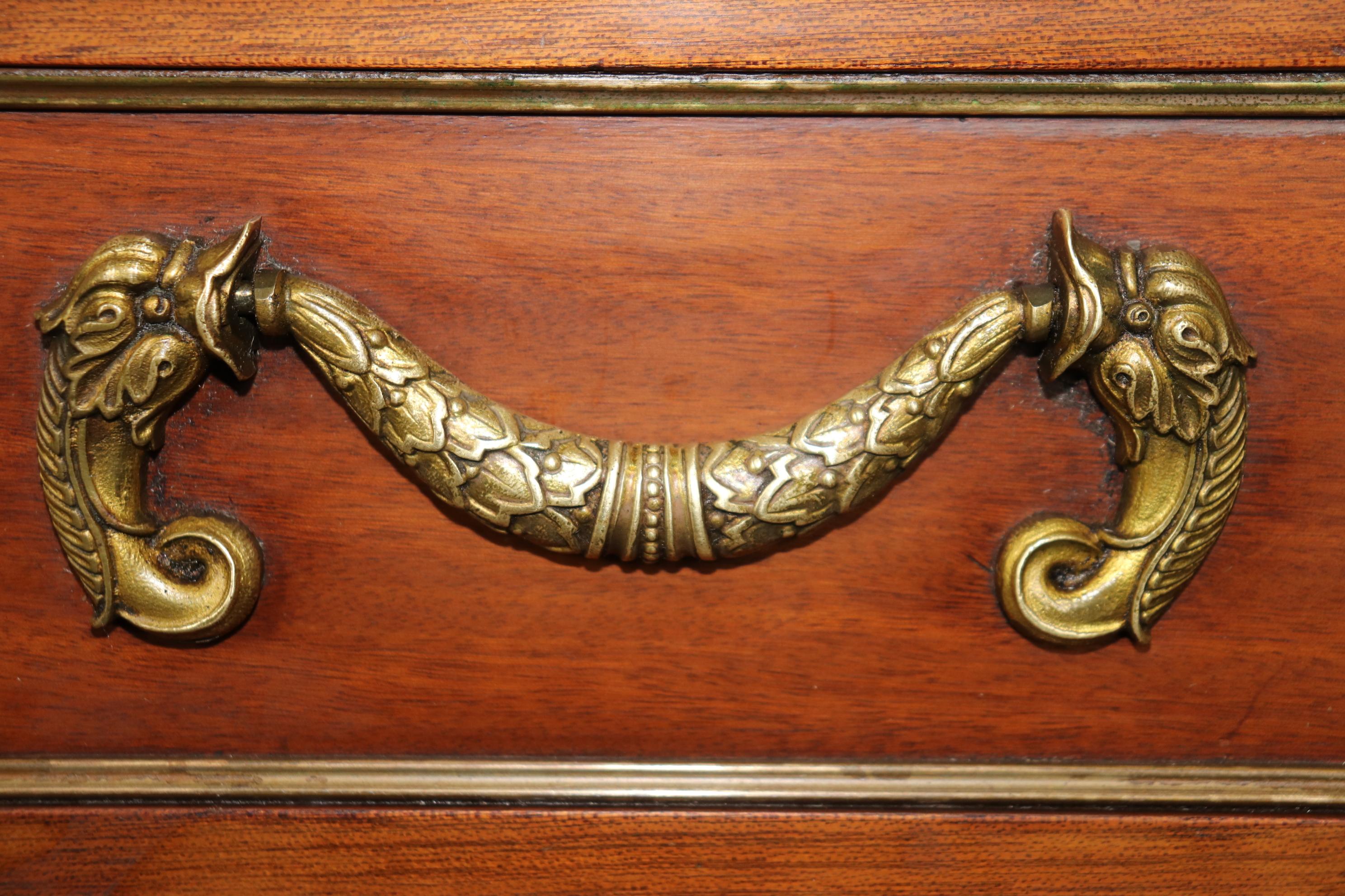 Signed Maison Jansen Mahogany and Marble Top Commode Dresser For Sale 3