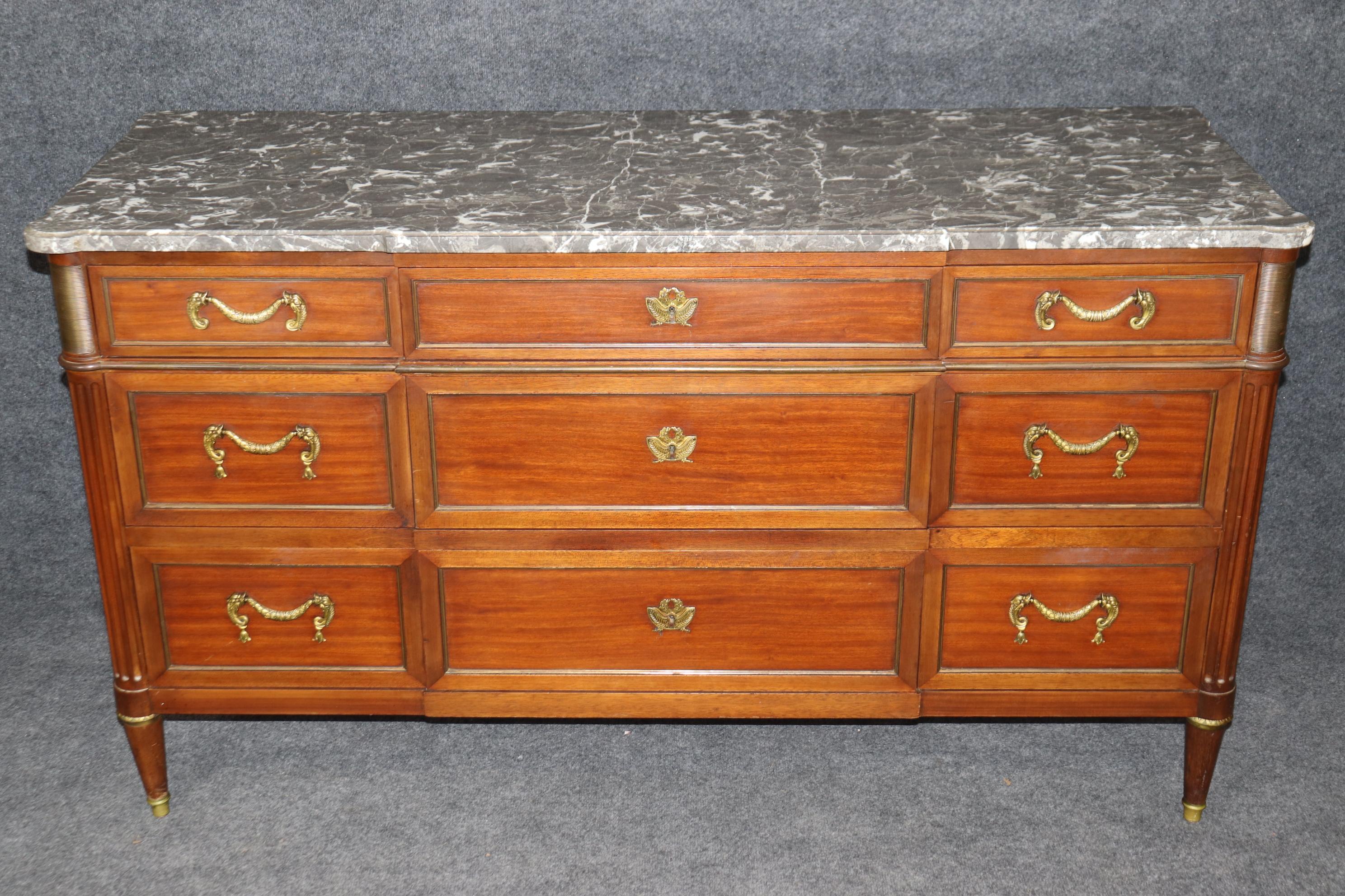 Signed Maison Jansen Mahogany and Marble Top Commode Dresser For Sale 7