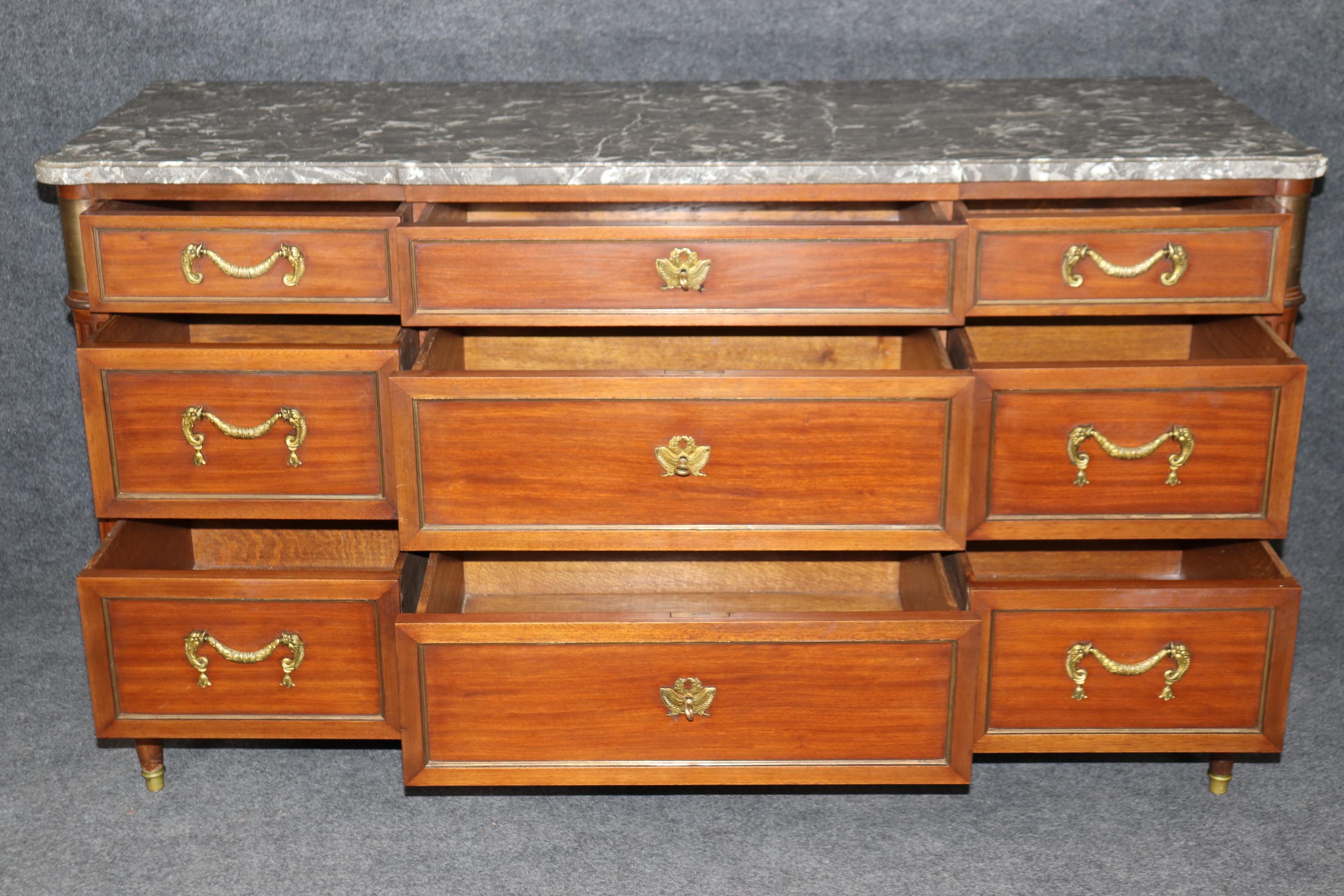 French Signed Maison Jansen Mahogany and Marble Top Commode Dresser For Sale