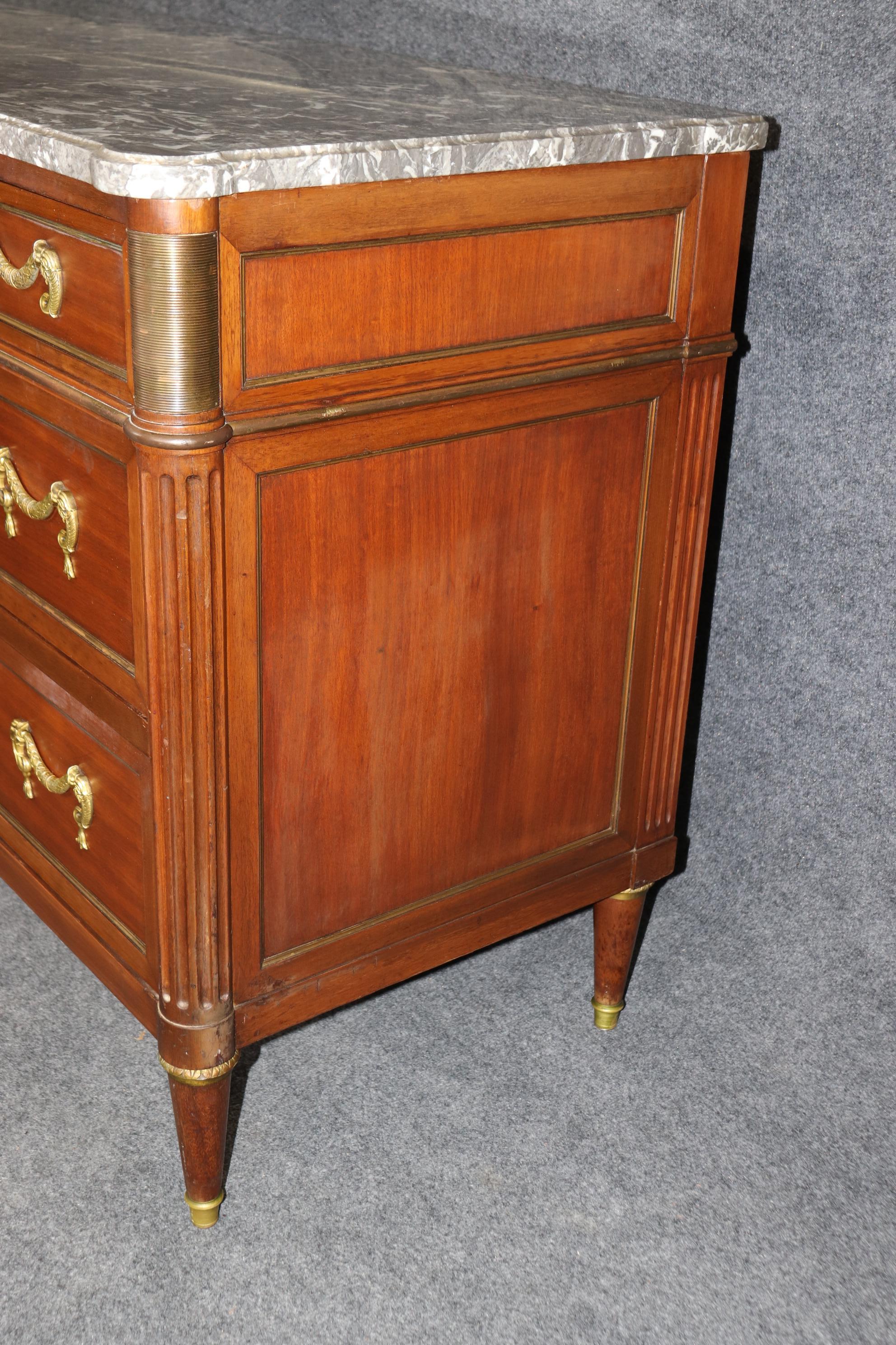 Signed Maison Jansen Mahogany and Marble Top Commode Dresser In Good Condition For Sale In Swedesboro, NJ