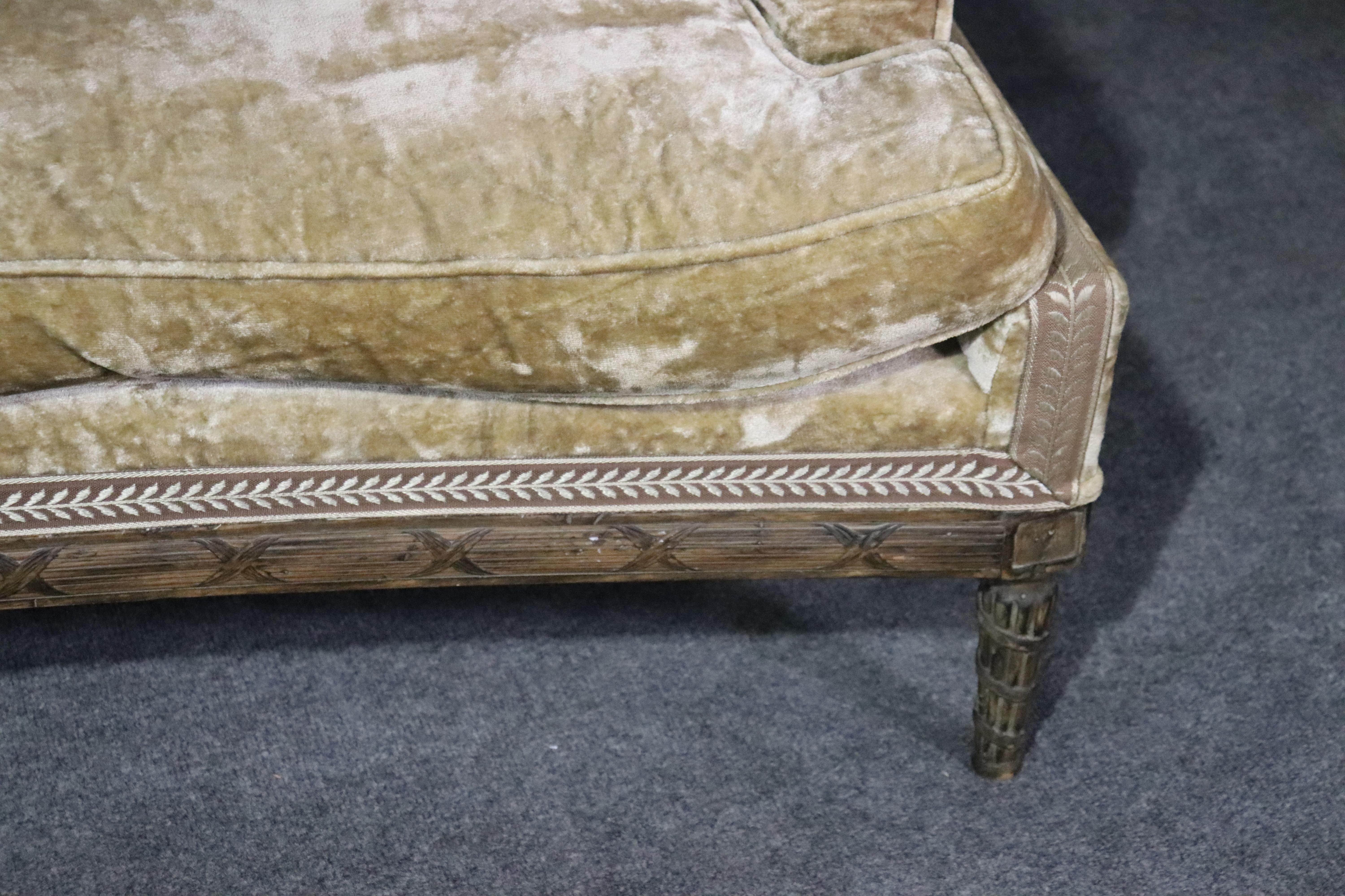 Signed Maison Jansen French Louis XVI Carved Velvet Sofa Couch Goose Feathers 7