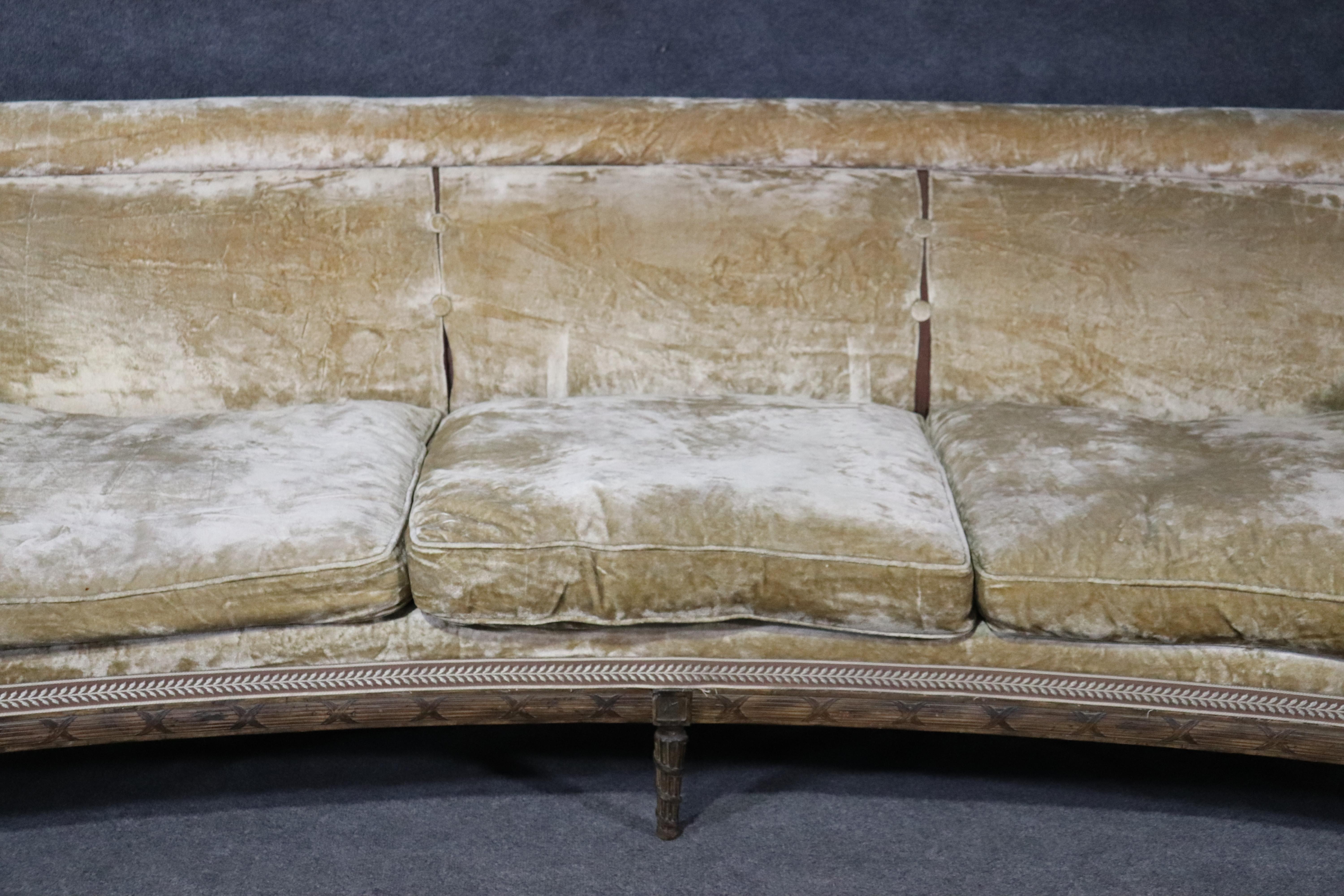 Signed Maison Jansen French Louis XVI Carved Velvet Sofa Couch Goose Feathers In Good Condition In Swedesboro, NJ