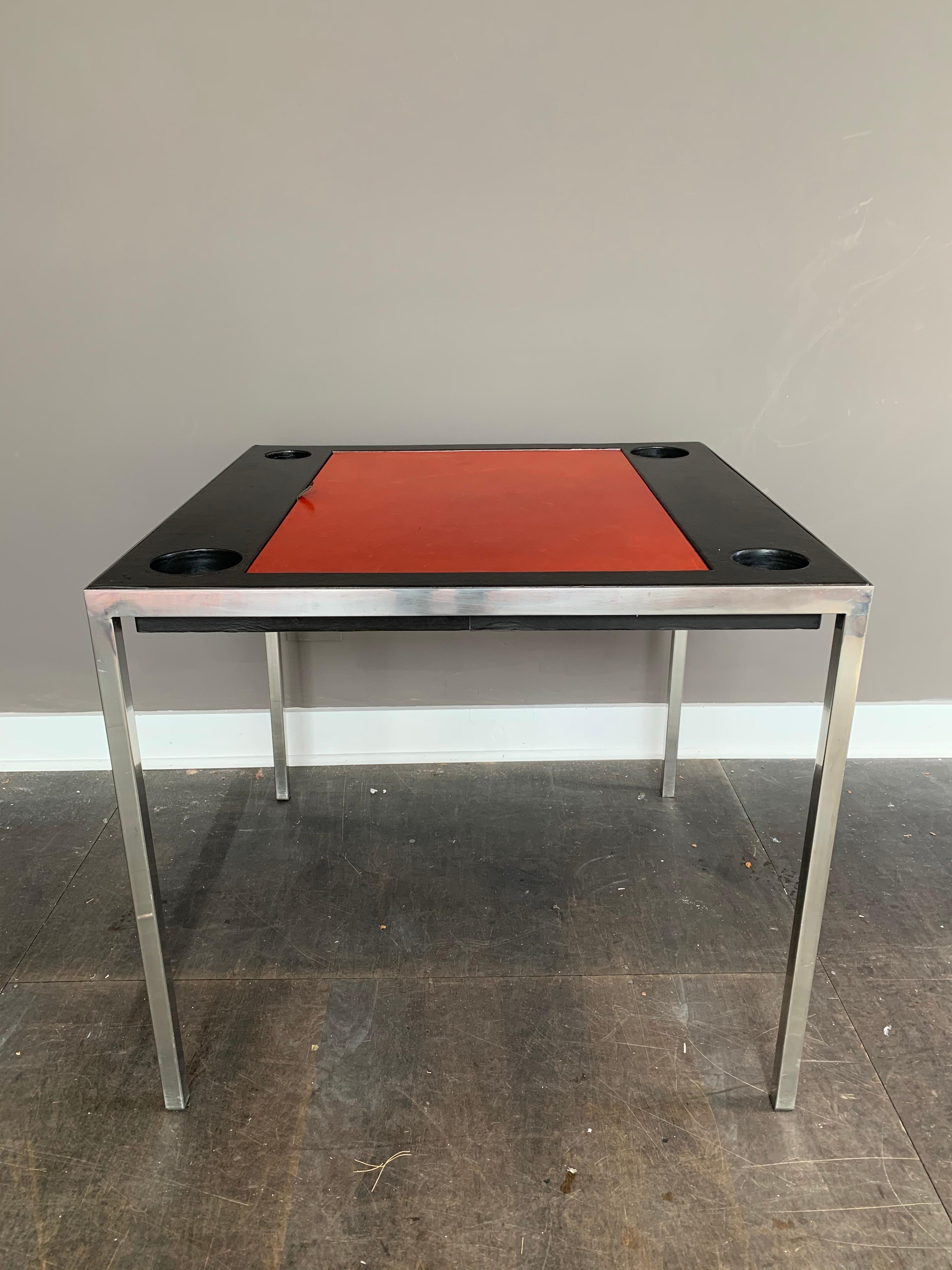 Table de jeu de backgammon à plateau en cuir signée Maison Jansen en vente 4