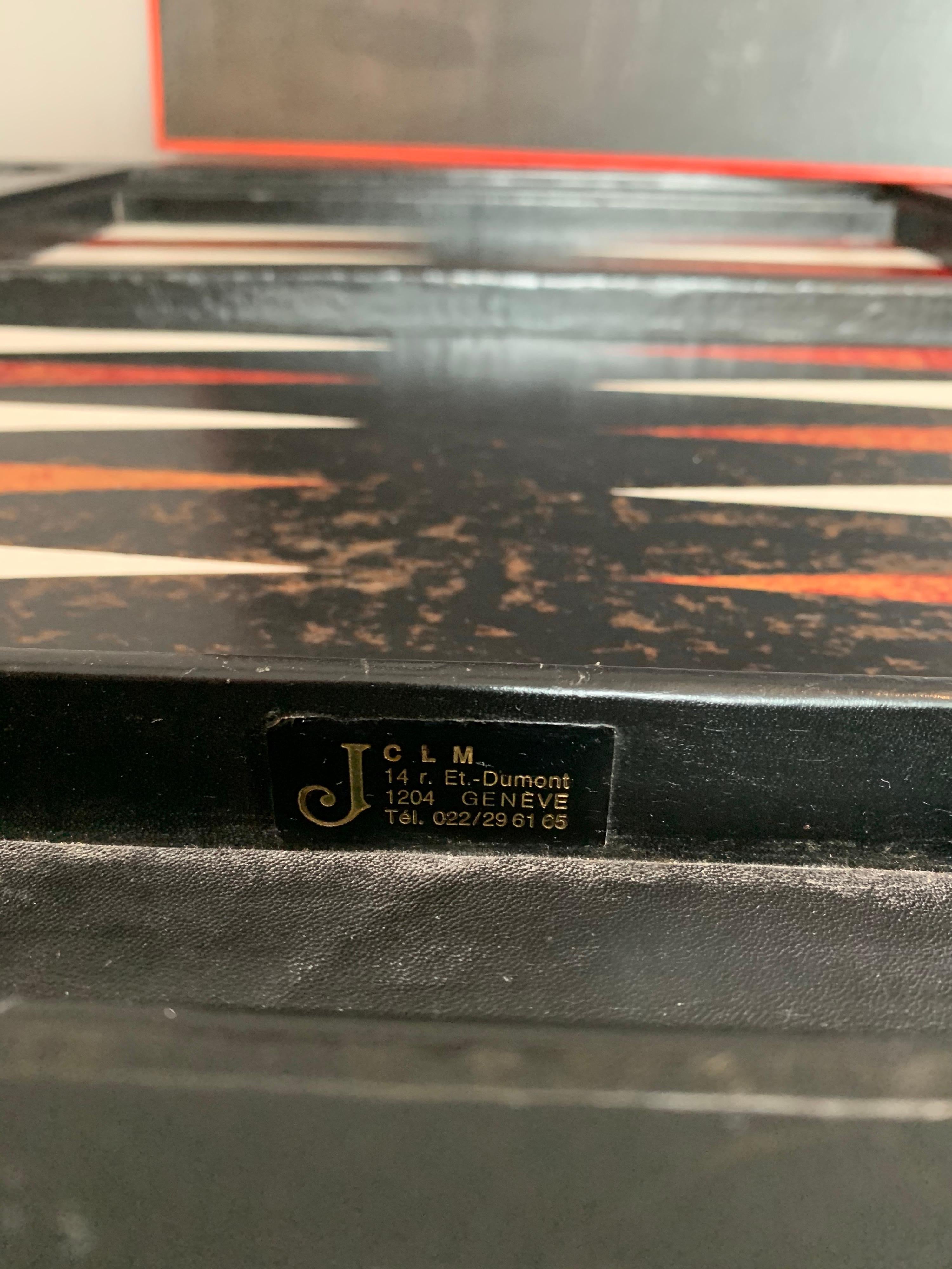 Table de jeu de backgammon à plateau en cuir signée Maison Jansen en vente 9