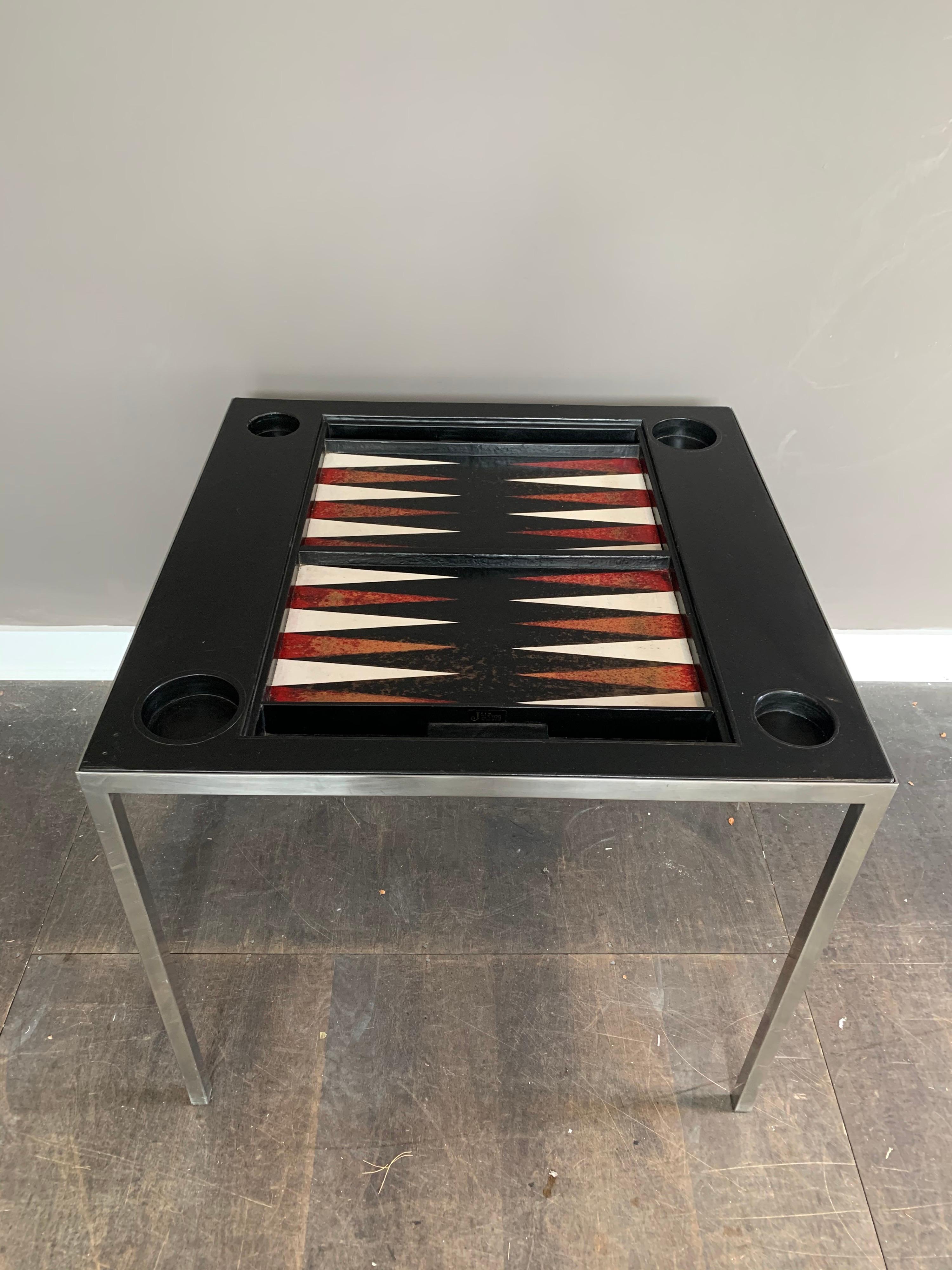 Table de jeu de backgammon à plateau en cuir signée Maison Jansen en vente 12