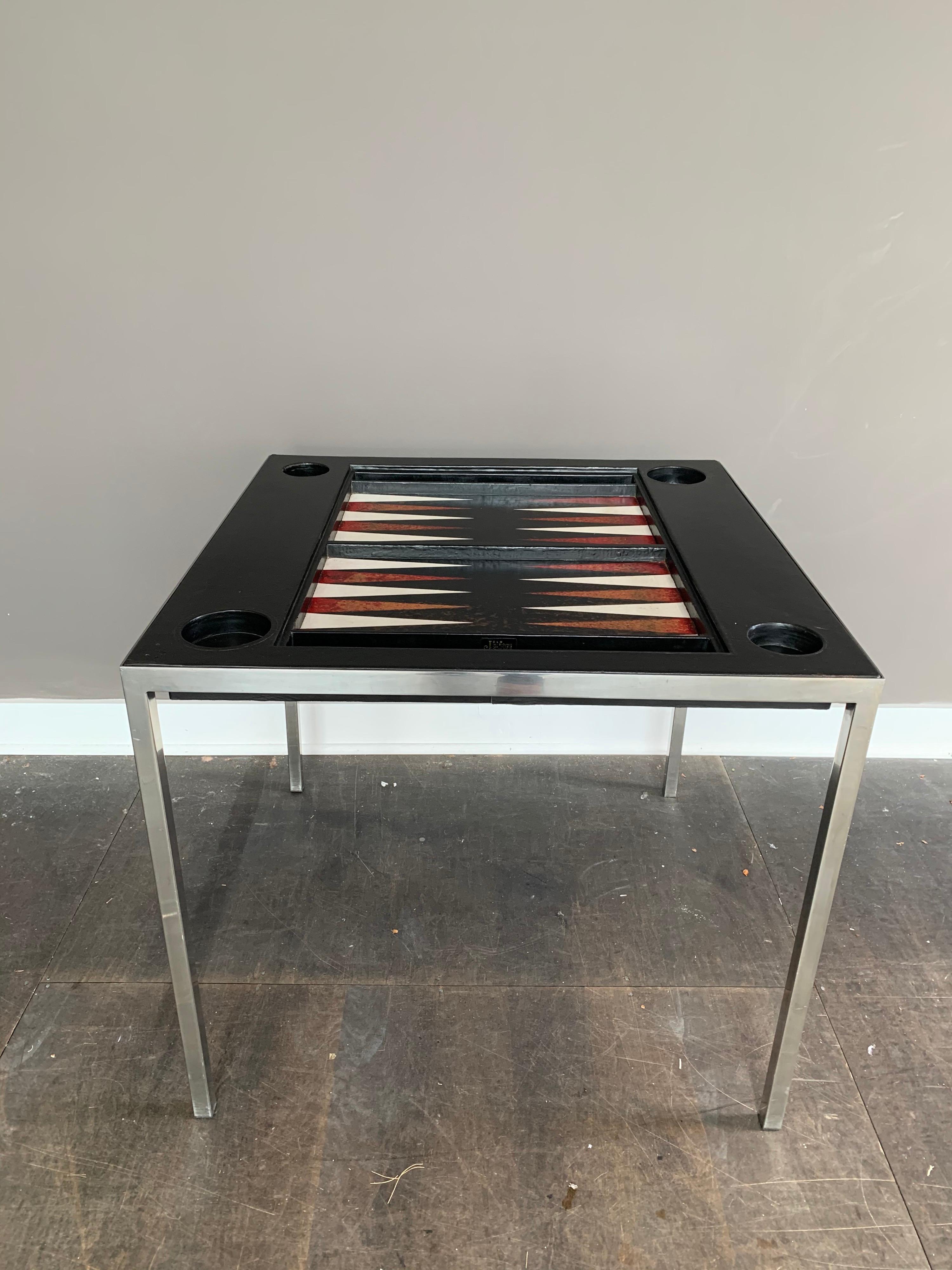 Mid-Century Modern Table de jeu de backgammon à plateau en cuir signée Maison Jansen en vente