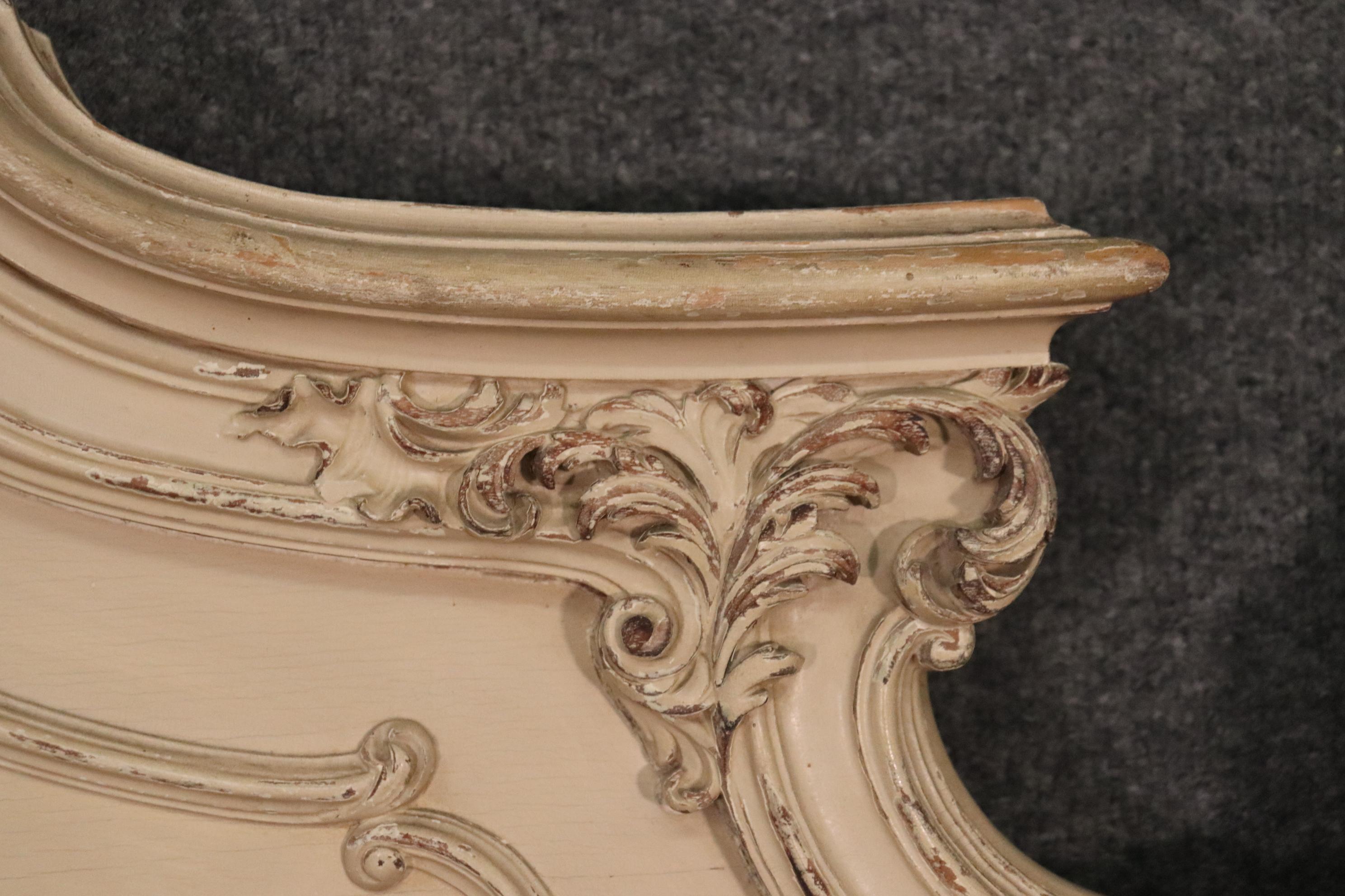 Signed Maison Jansen Louis XV Carved Painted Headboard and Footboard circa 1900 4