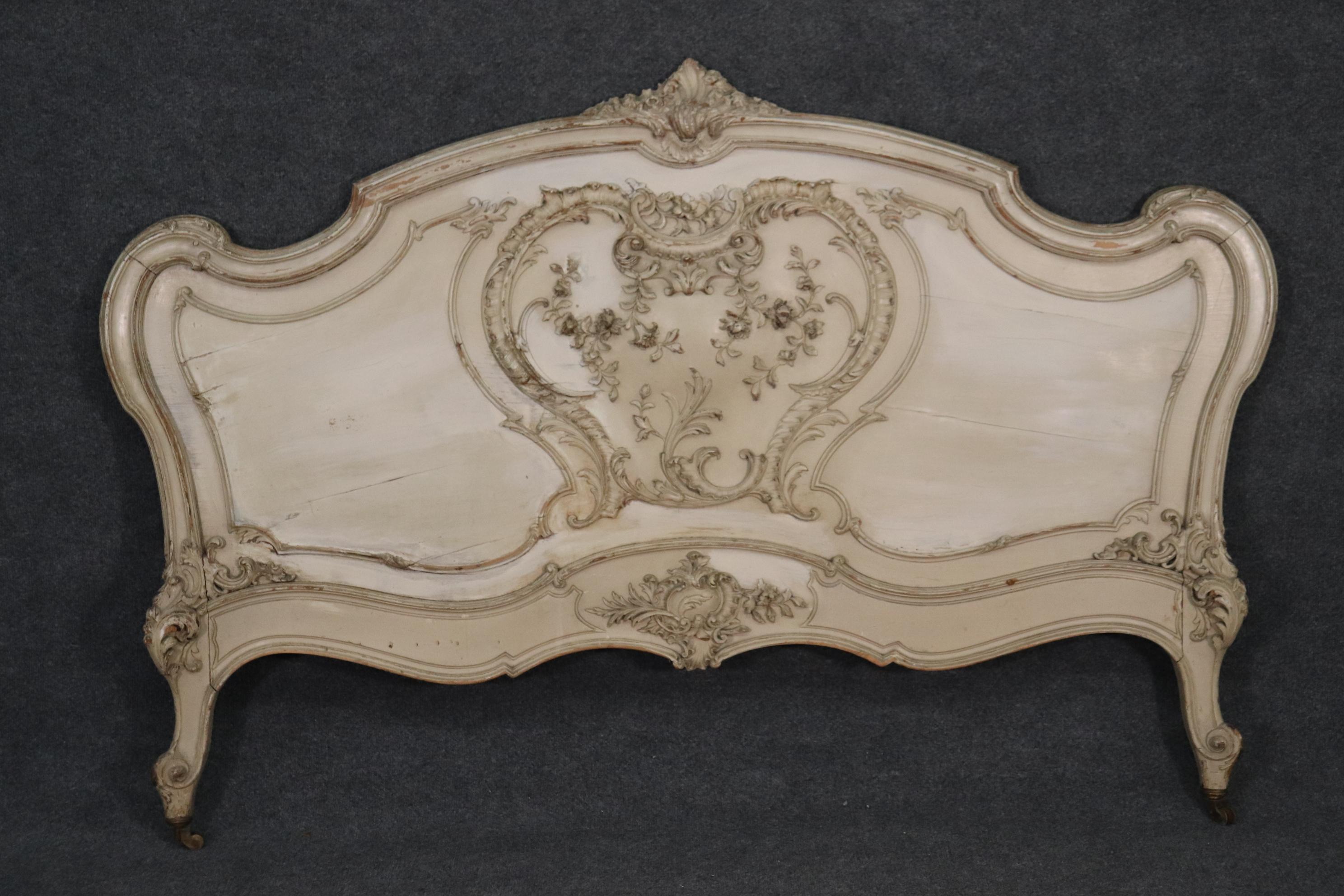 Signed Maison Jansen Louis XV Carved Painted Headboard and Footboard circa 1900 5