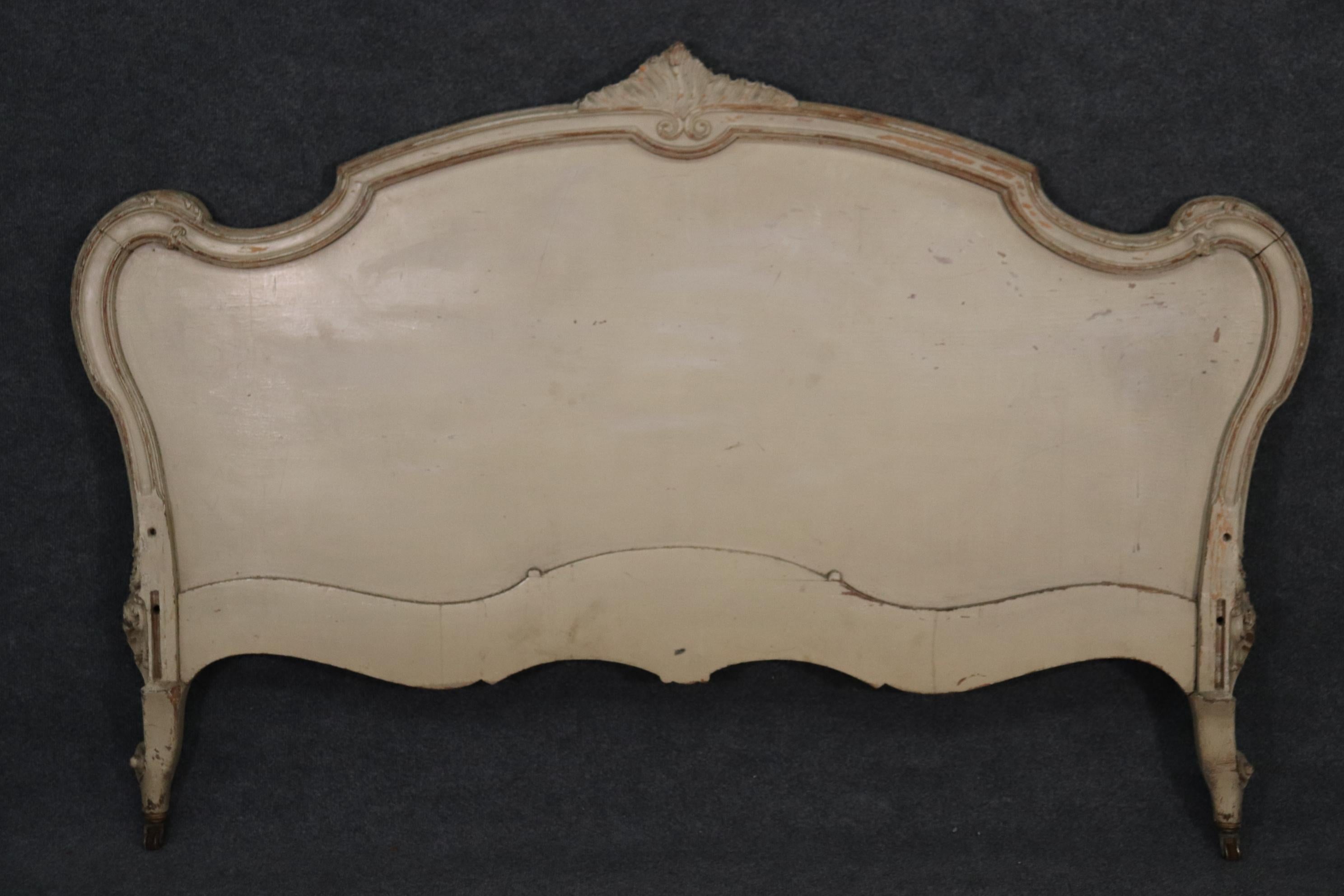 Signed Maison Jansen Louis XV Carved Painted Headboard and Footboard circa 1900 6
