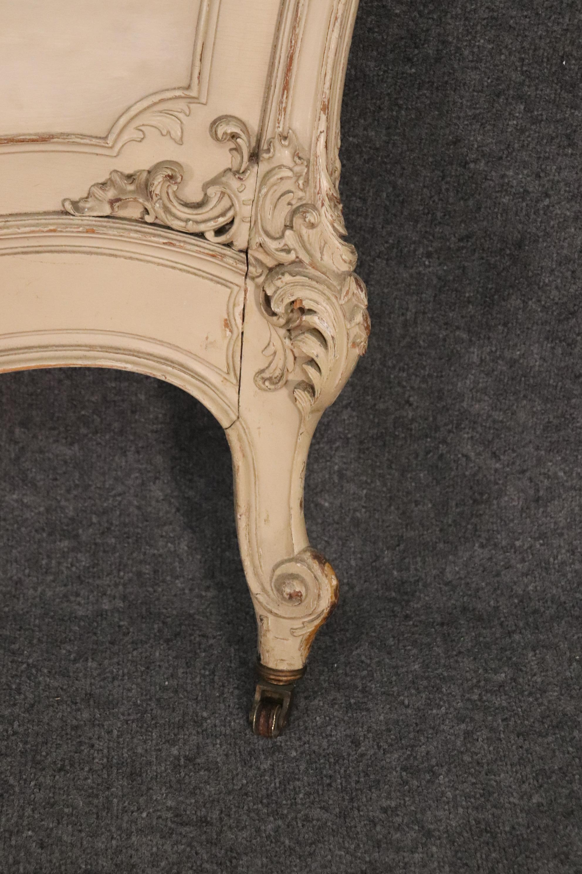 Signed Maison Jansen Louis XV Carved Painted Headboard and Footboard circa 1900 7