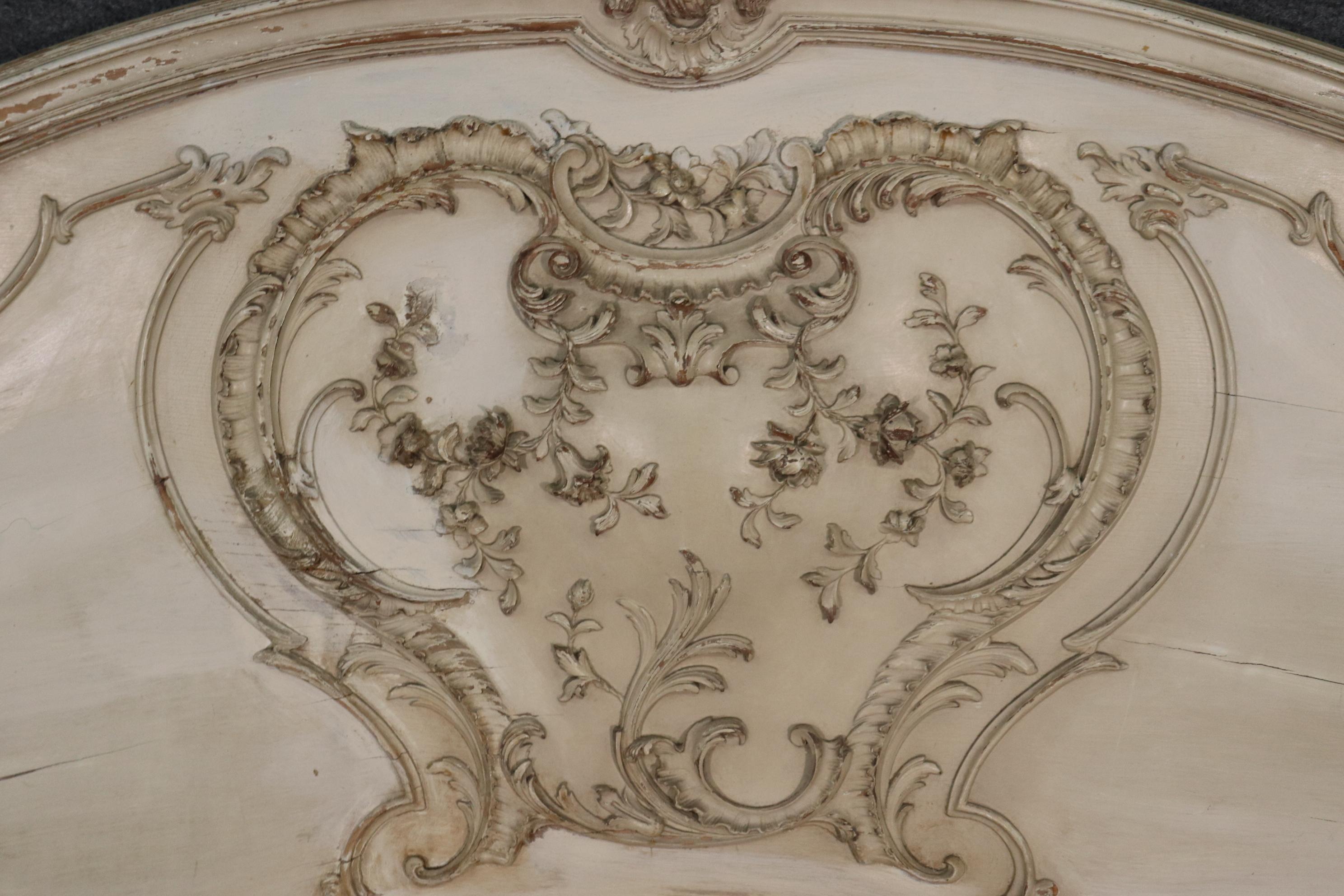 Signed Maison Jansen Louis XV Carved Painted Headboard and Footboard circa 1900 9