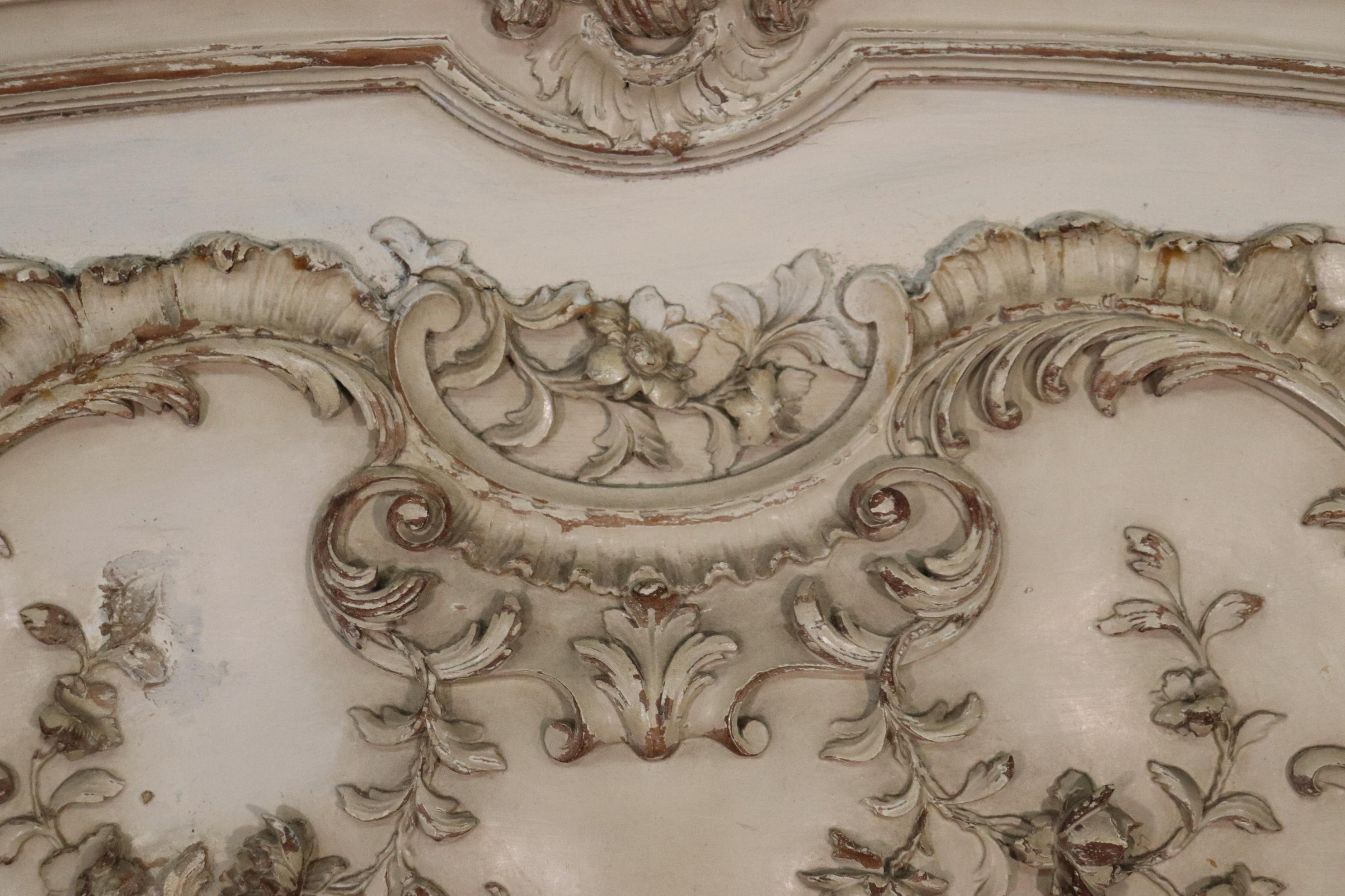 Signed Maison Jansen Louis XV Carved Painted Headboard and Footboard circa 1900 10