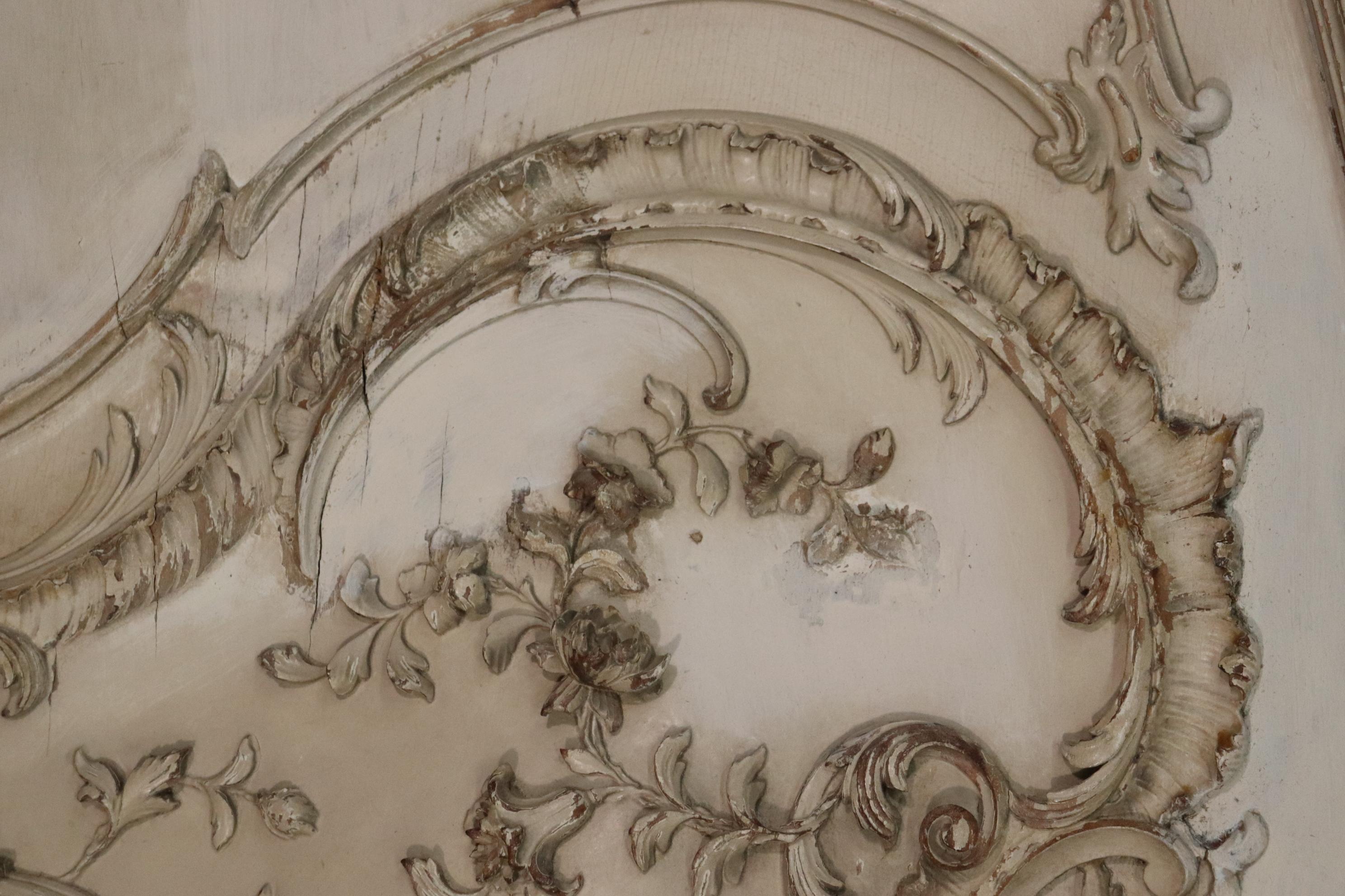 Signed Maison Jansen Louis XV Carved Painted Headboard and Footboard circa 1900 11