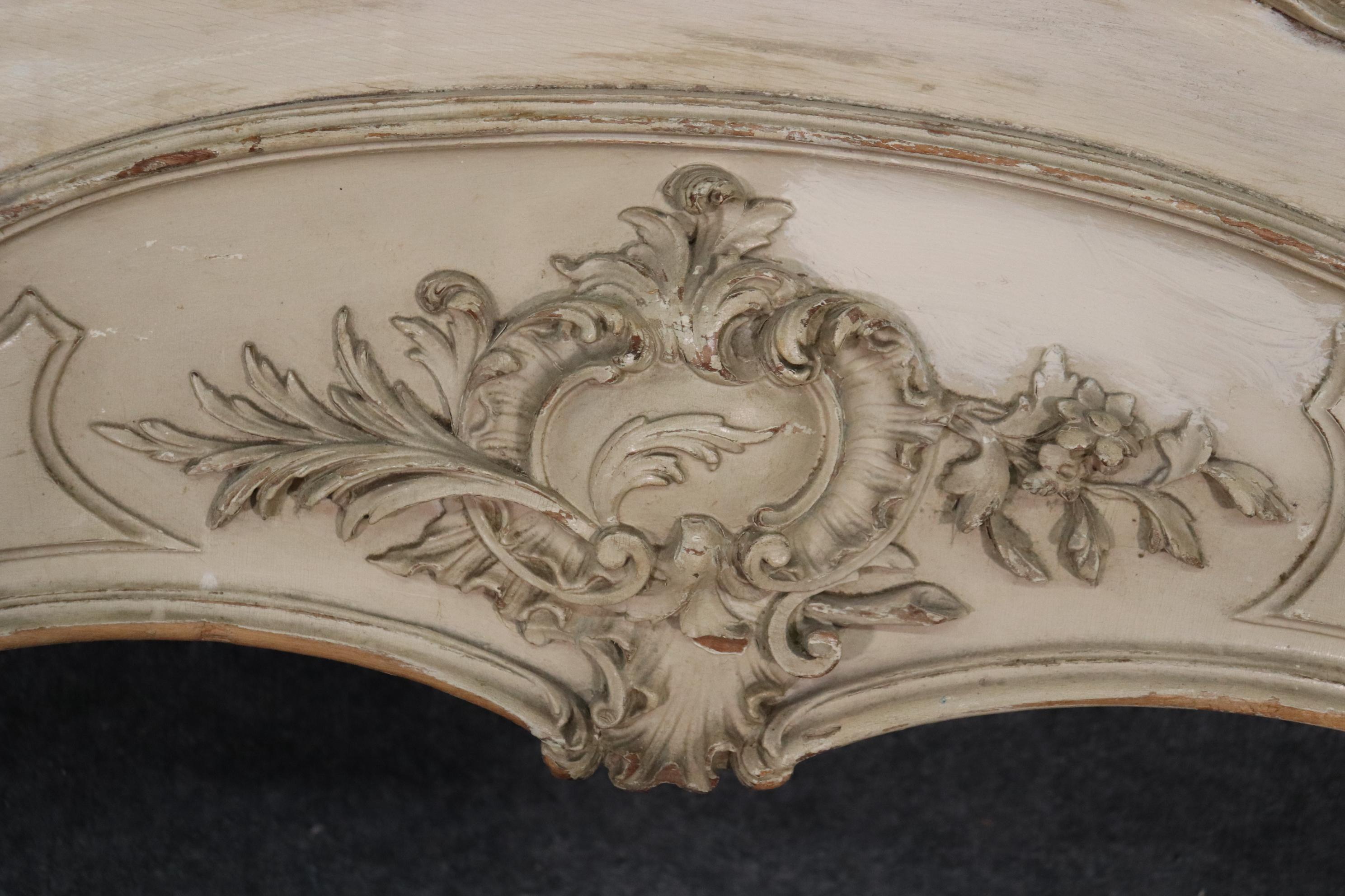 Signed Maison Jansen Louis XV Carved Painted Headboard and Footboard circa 1900 13