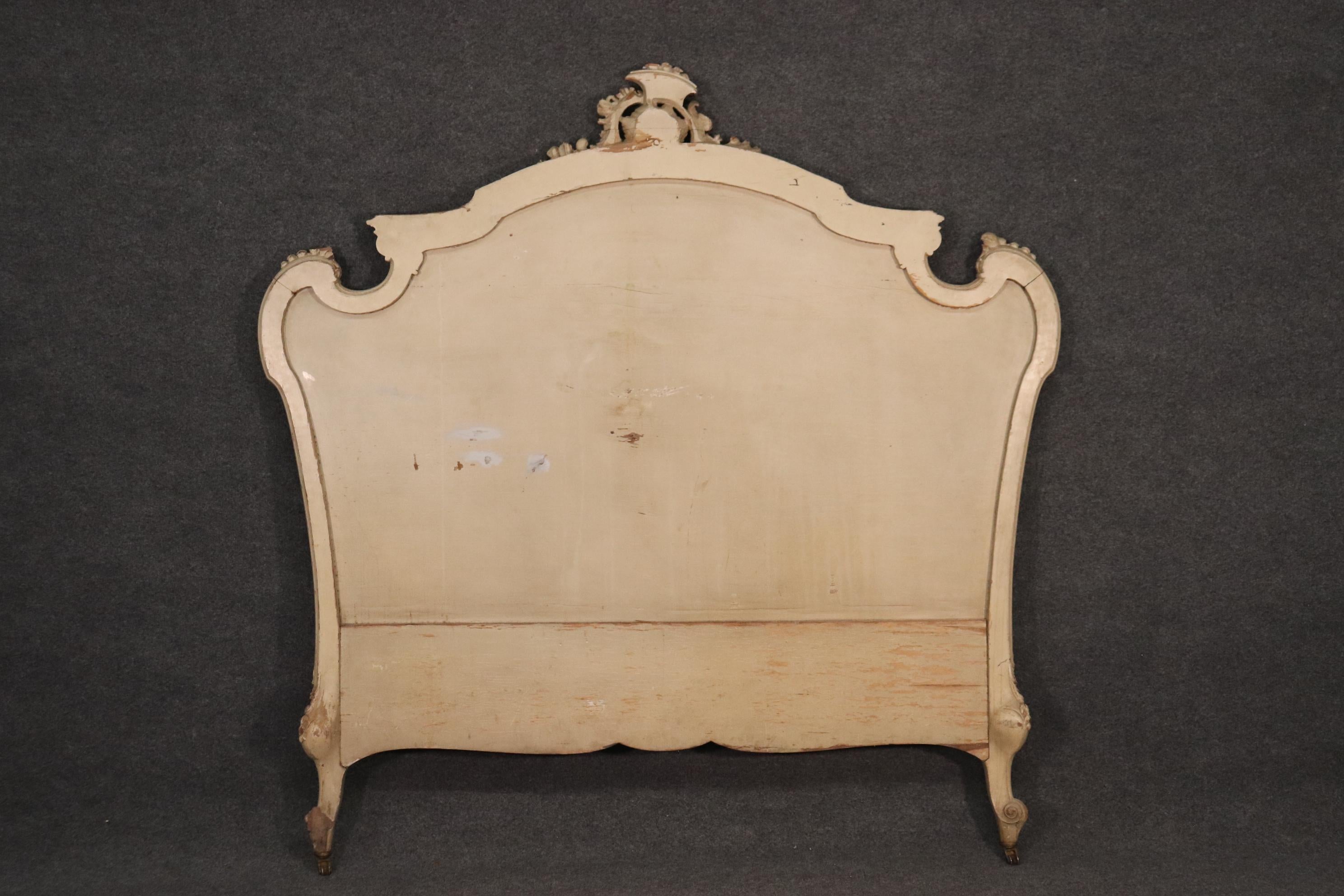 French Signed Maison Jansen Louis XV Carved Painted Headboard and Footboard circa 1900