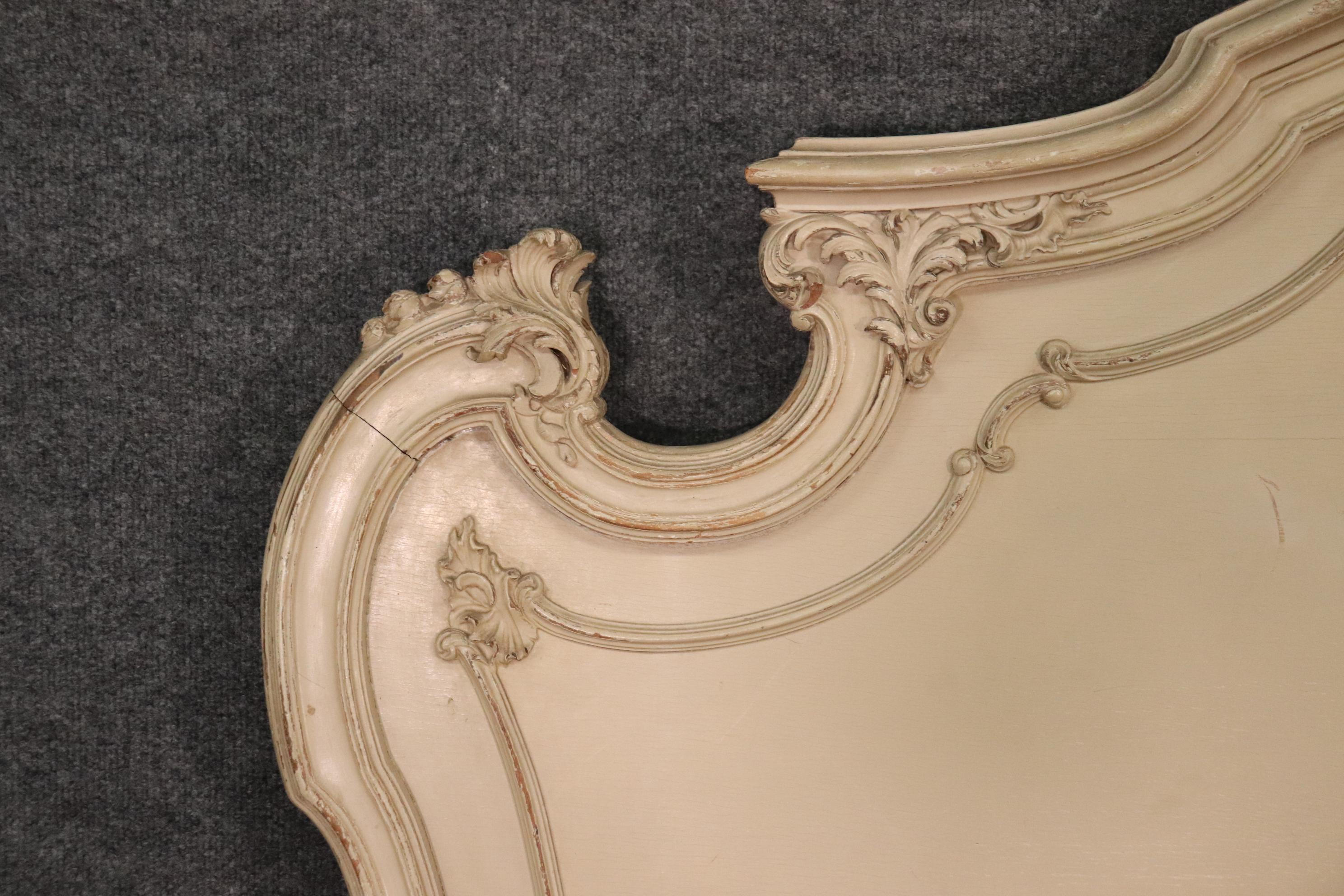 Early 20th Century Signed Maison Jansen Louis XV Carved Painted Headboard and Footboard circa 1900