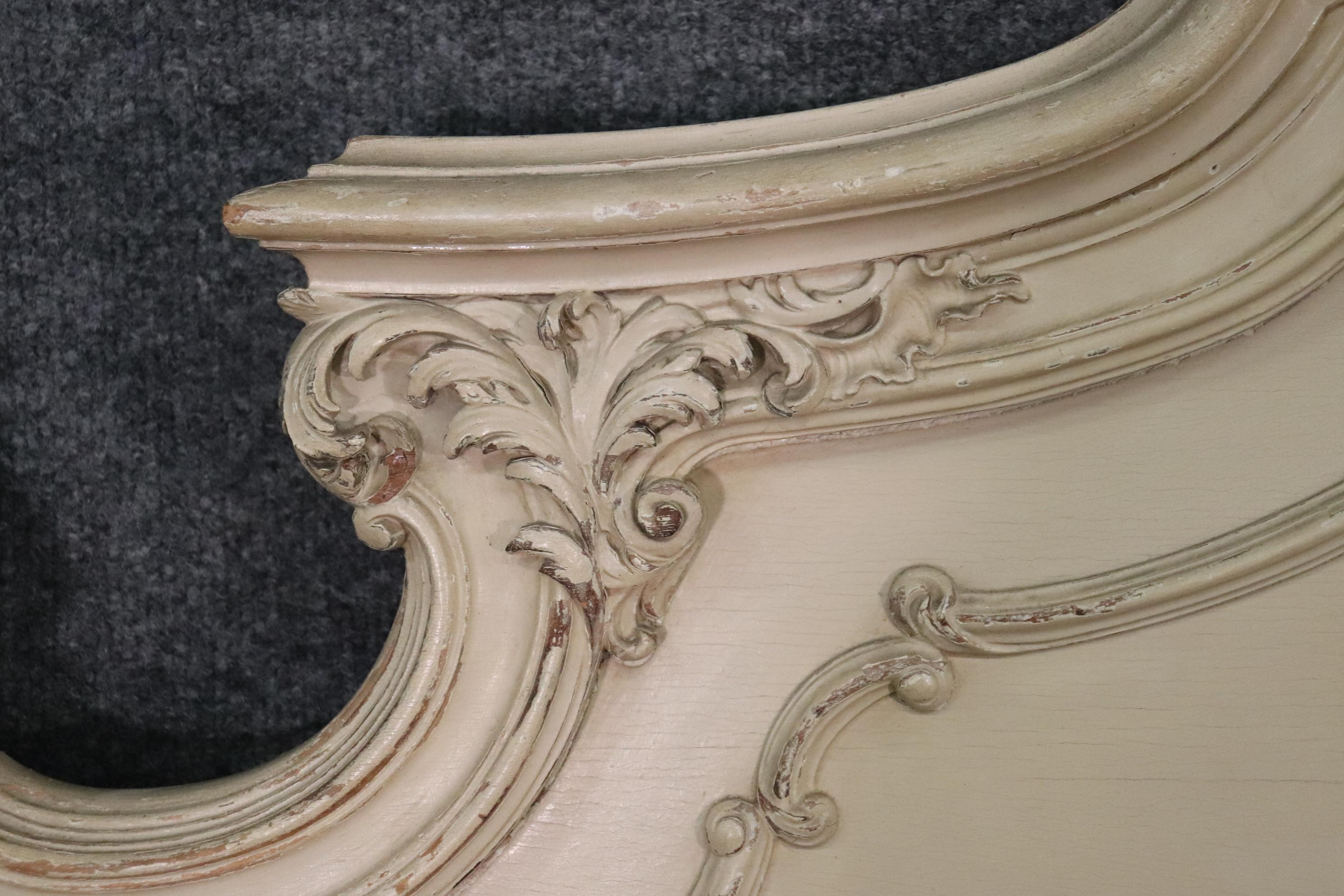 Walnut Signed Maison Jansen Louis XV Carved Painted Headboard and Footboard circa 1900