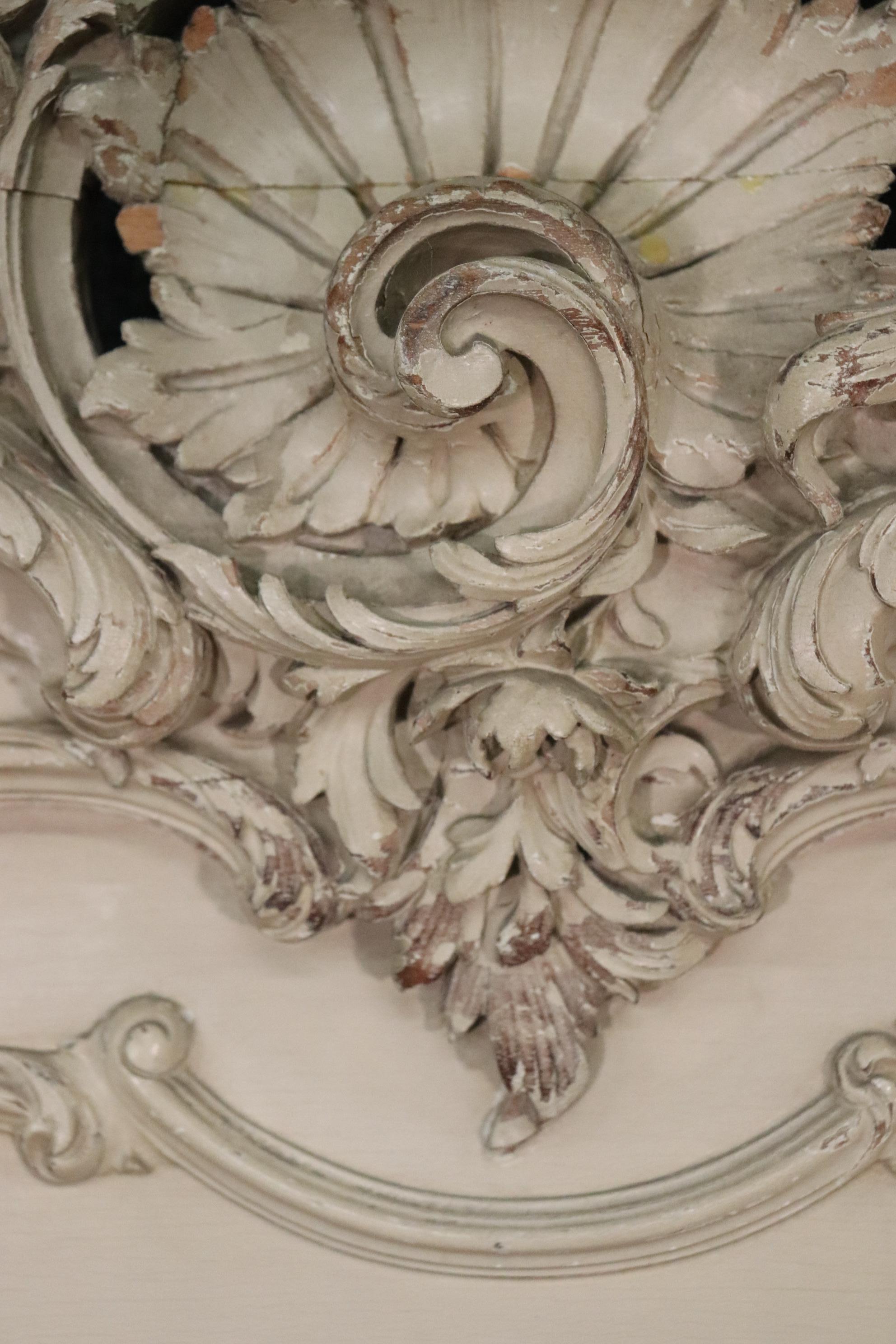 Signed Maison Jansen Louis XV Carved Painted Headboard and Footboard circa 1900 3