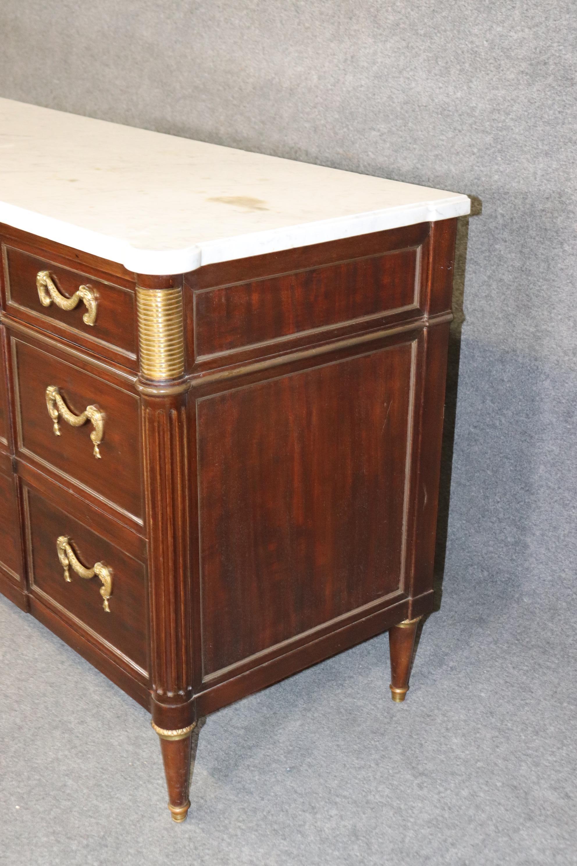 Mid-20th Century Signed Maison Jansen Mahogany Louis XVI Directoire Marble Top Commode Dresser For Sale
