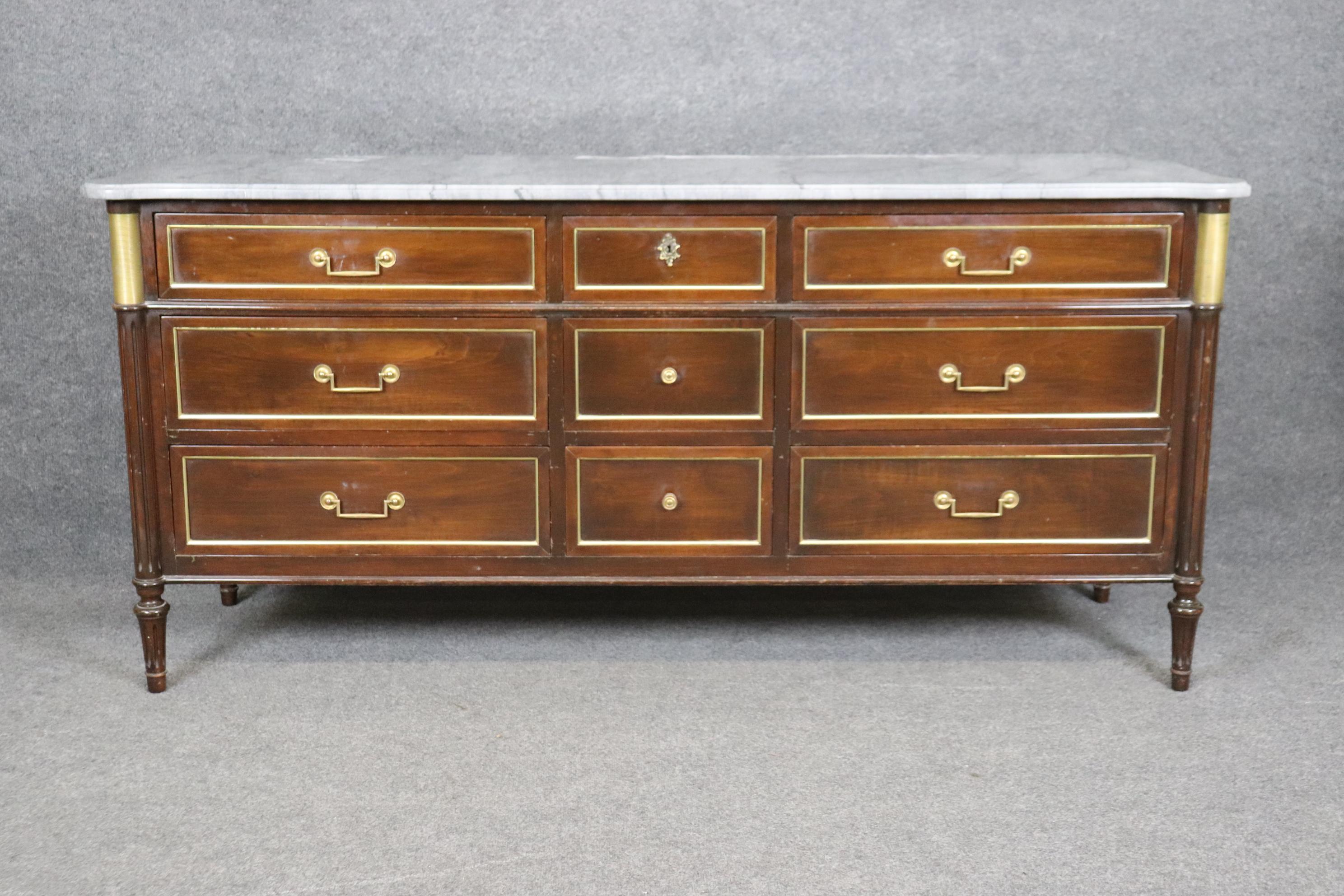 Mid-20th Century Maison Jansen Style Mahogany with Brass and Bronze Ormolu Triple Dresser For Sale