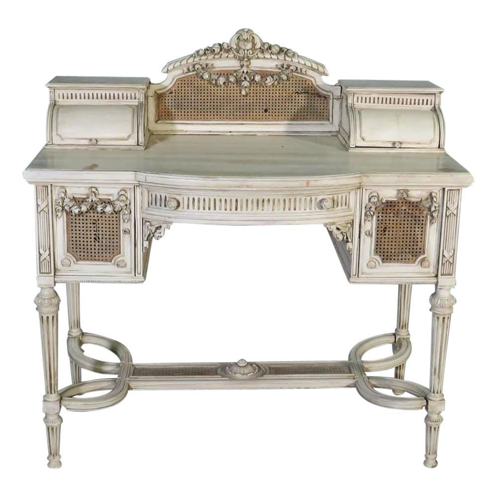 Signed Maison Jansen Paint Decorated Louis XVI Ladies Vanity Writing Desk