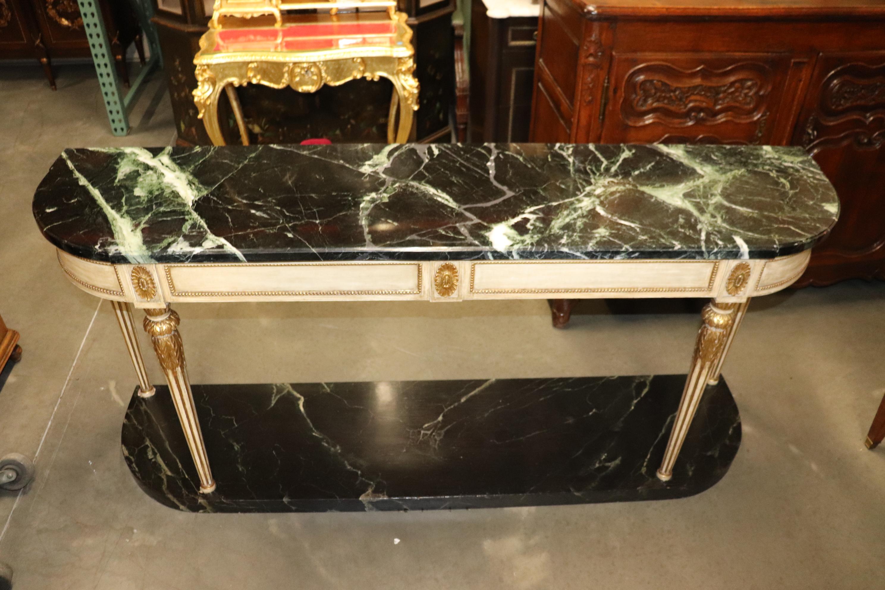 Signed Maison Jansen Verdi Green Marble Creme Painted Gilded Console Sideboard  For Sale 4