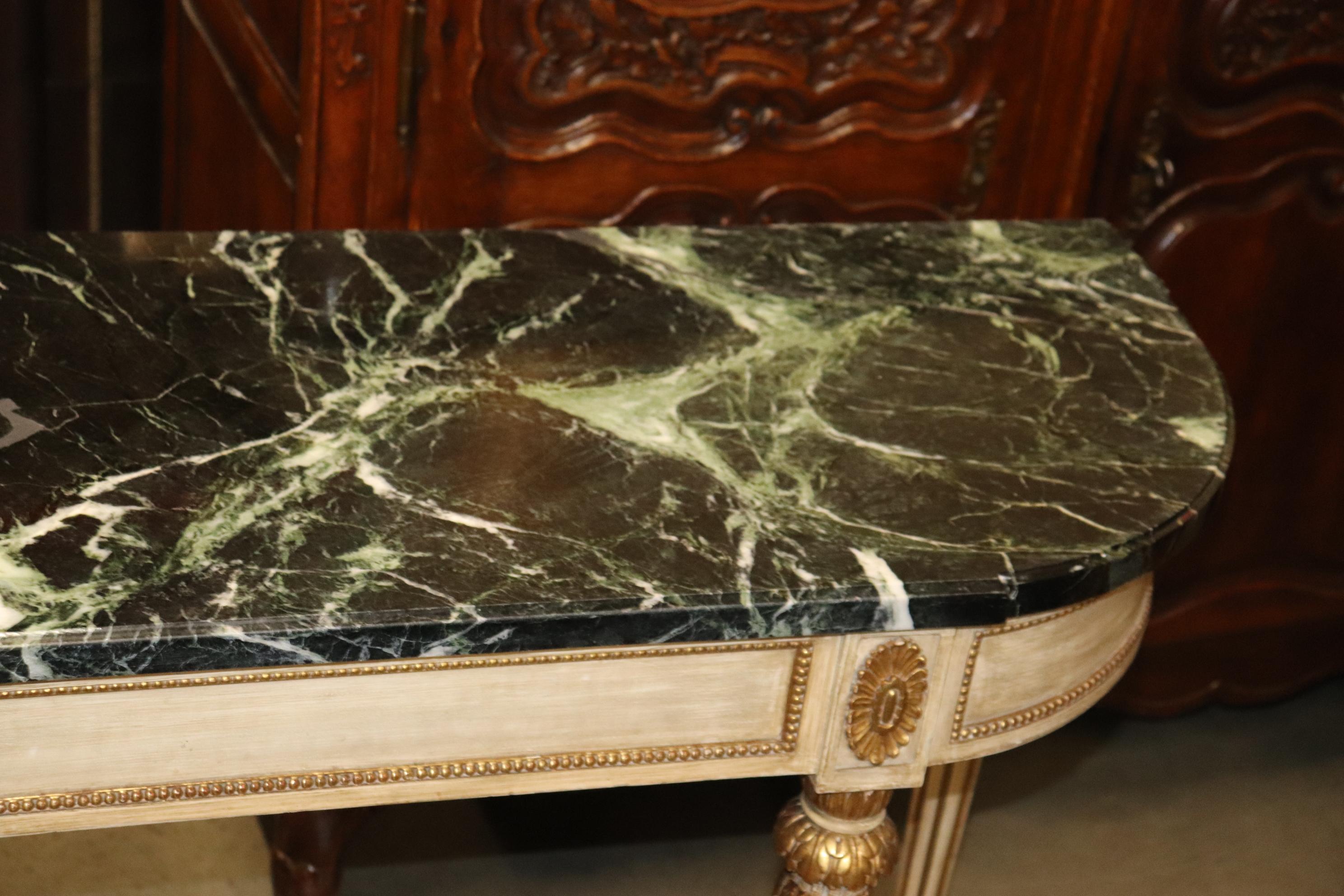 Signed Maison Jansen Verdi Green Marble Creme Painted Gilded Console Sideboard  For Sale 5