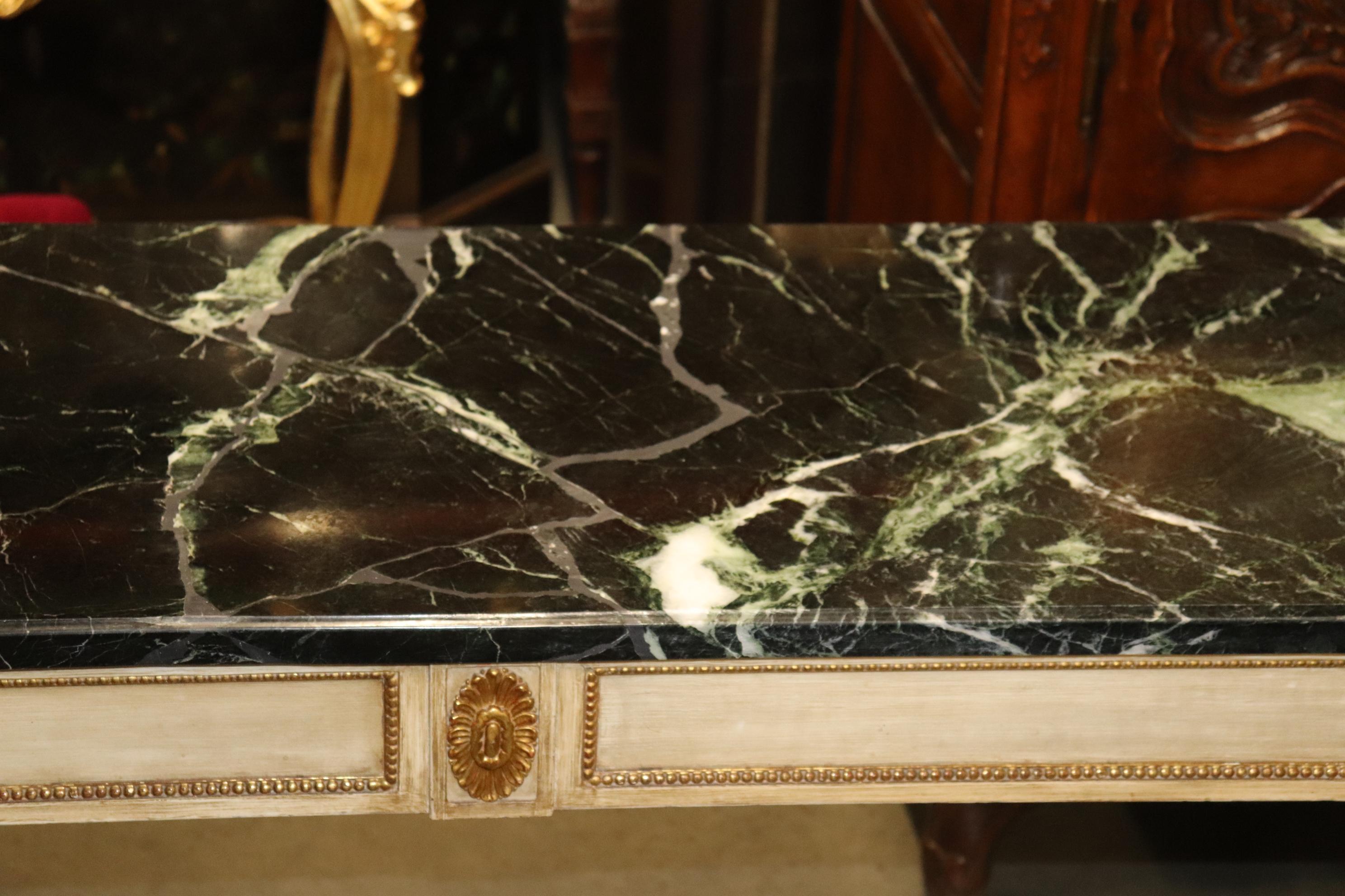 Signed Maison Jansen Verdi Green Marble Creme Painted Gilded Console Sideboard  For Sale 6