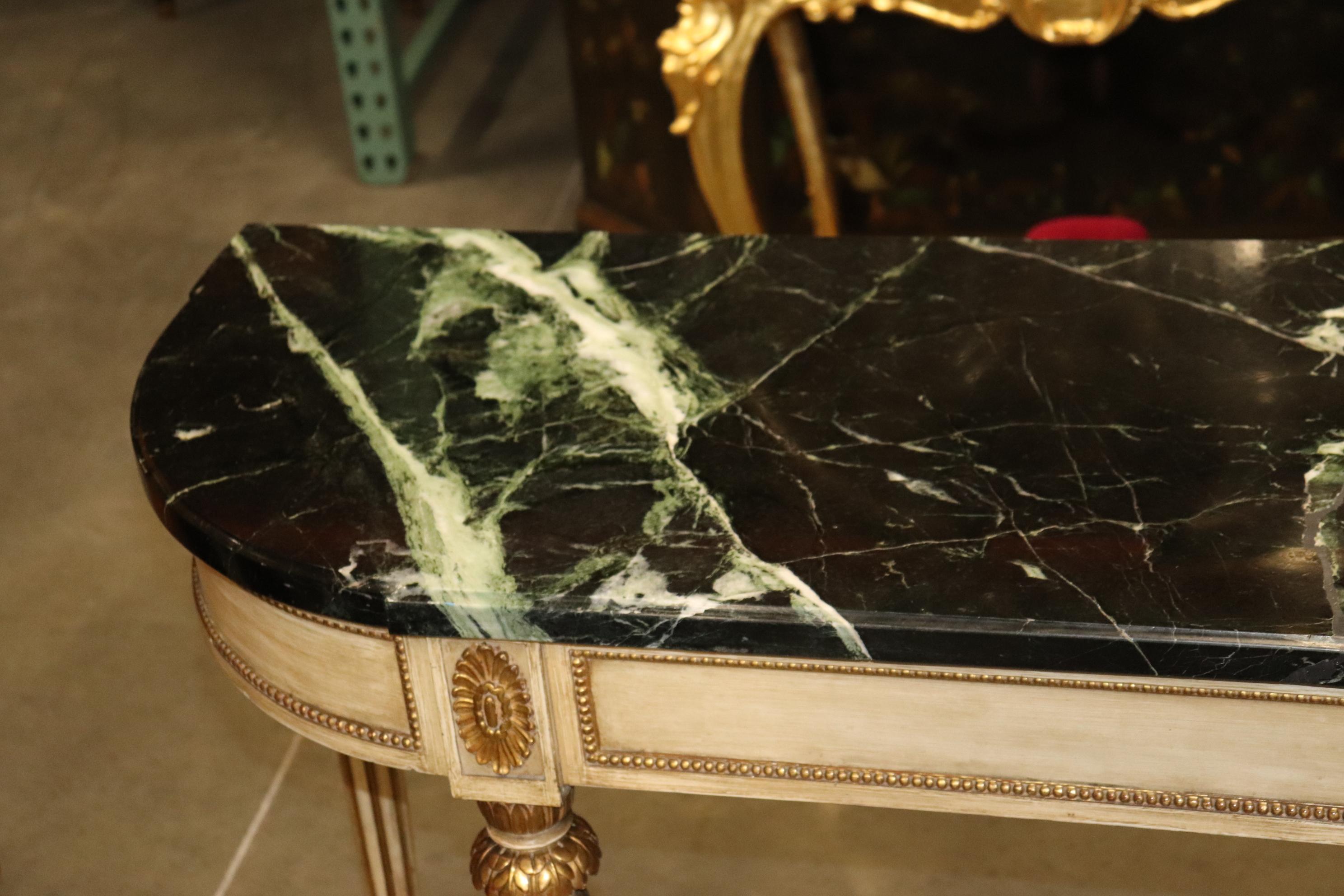 Signed Maison Jansen Verdi Green Marble Creme Painted Gilded Console Sideboard For Sale 8