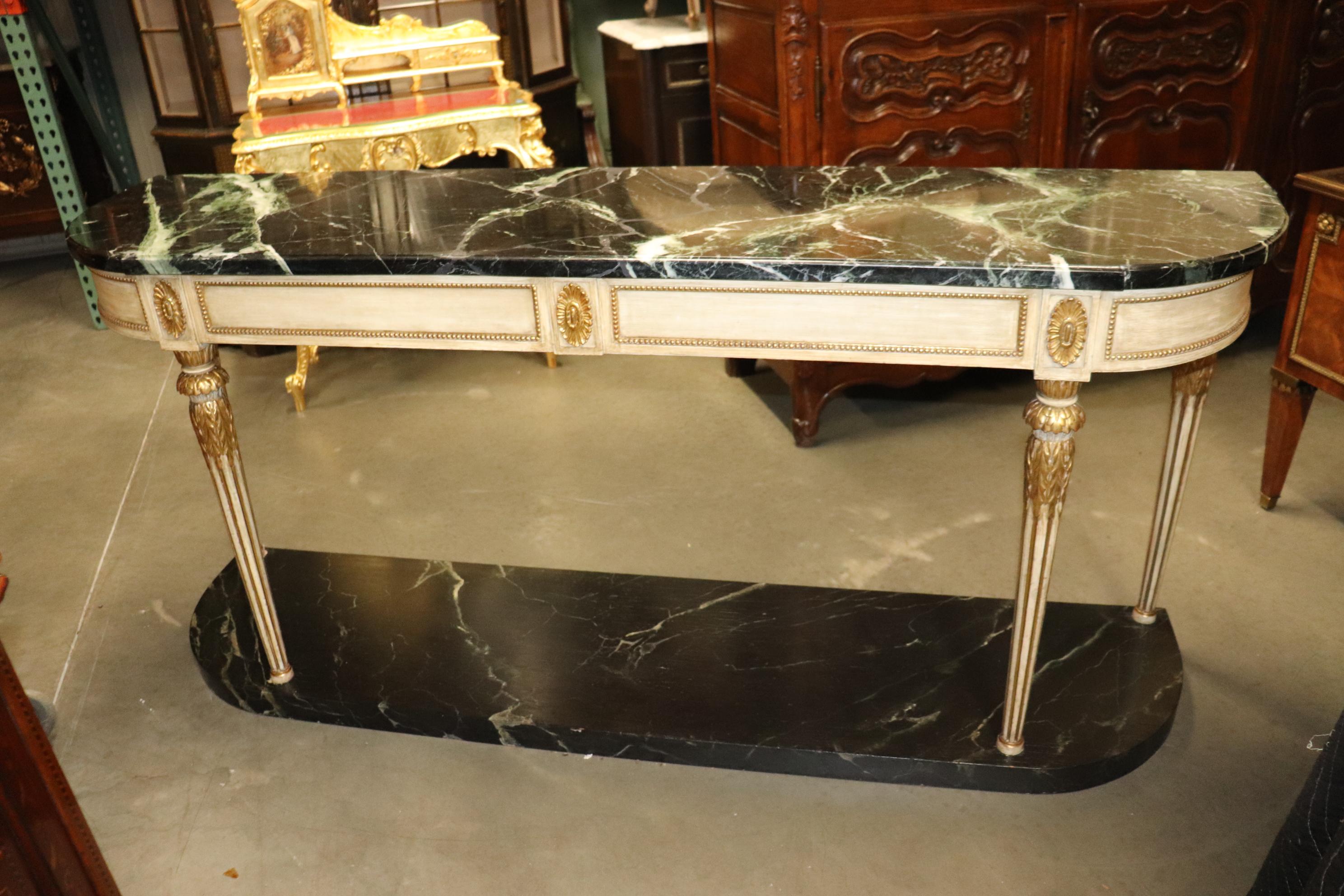 Signed Maison Jansen Verdi Green Marble Creme Painted Gilded Console Sideboard  For Sale 9