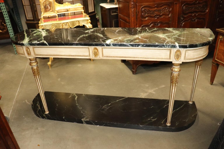 Signed Maison Jansen Verdi Green Marble Creme Painted Gilded Console ...