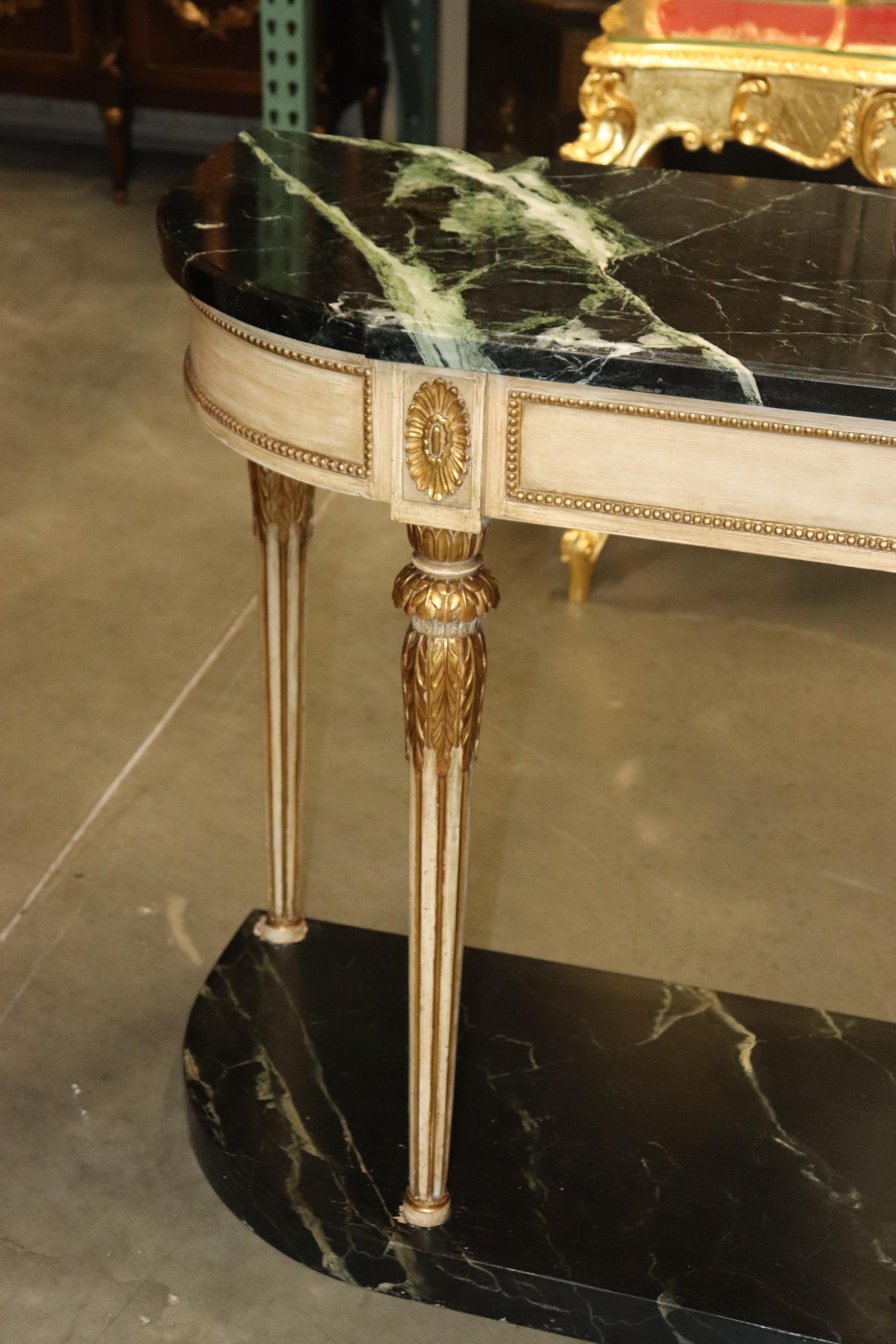 Louis XVI Signed Maison Jansen Verdi Green Marble Creme Painted Gilded Console Sideboard  For Sale
