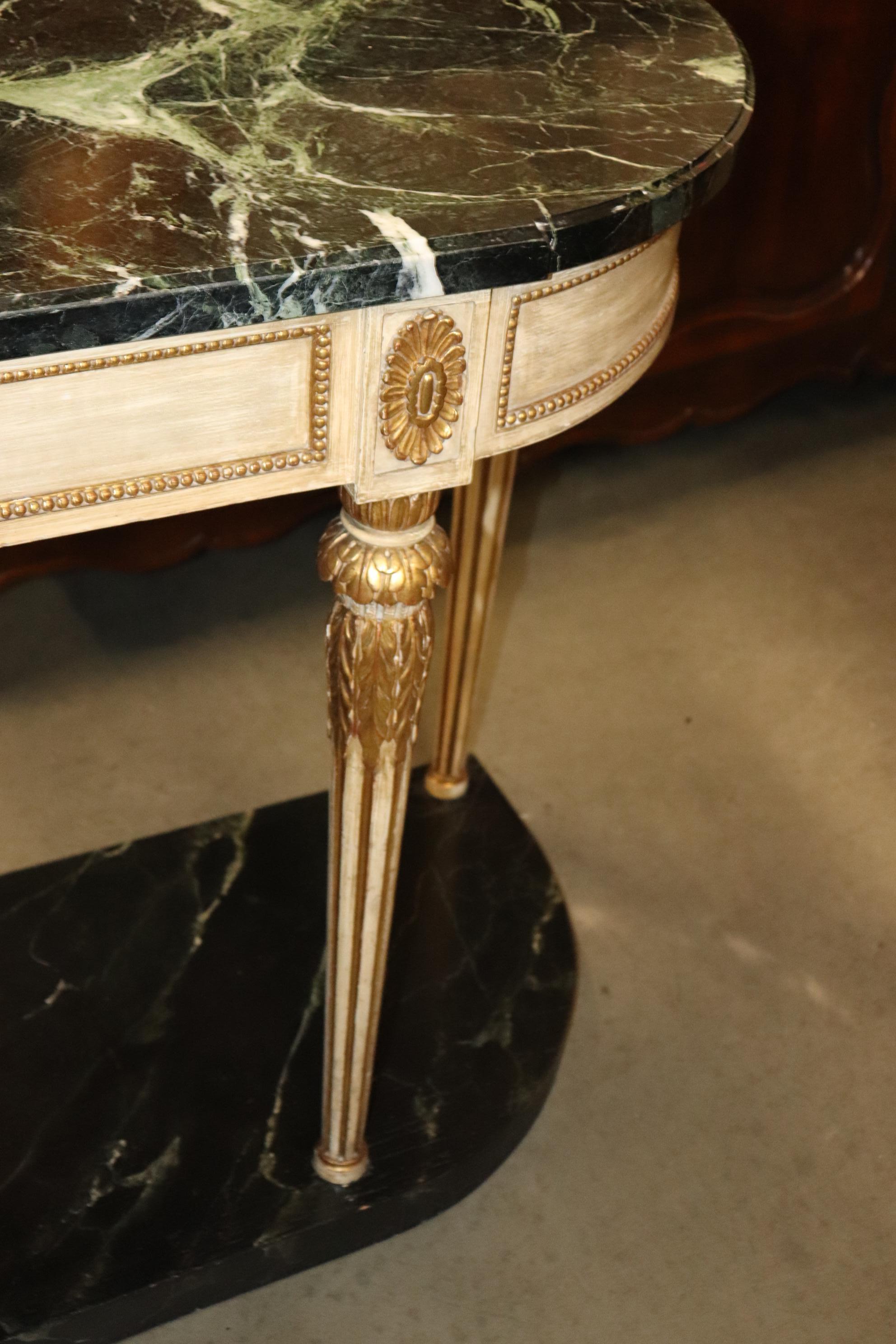 Signed Maison Jansen Verdi Green Marble Creme Painted Gilded Console Sideboard In Good Condition For Sale In Swedesboro, NJ