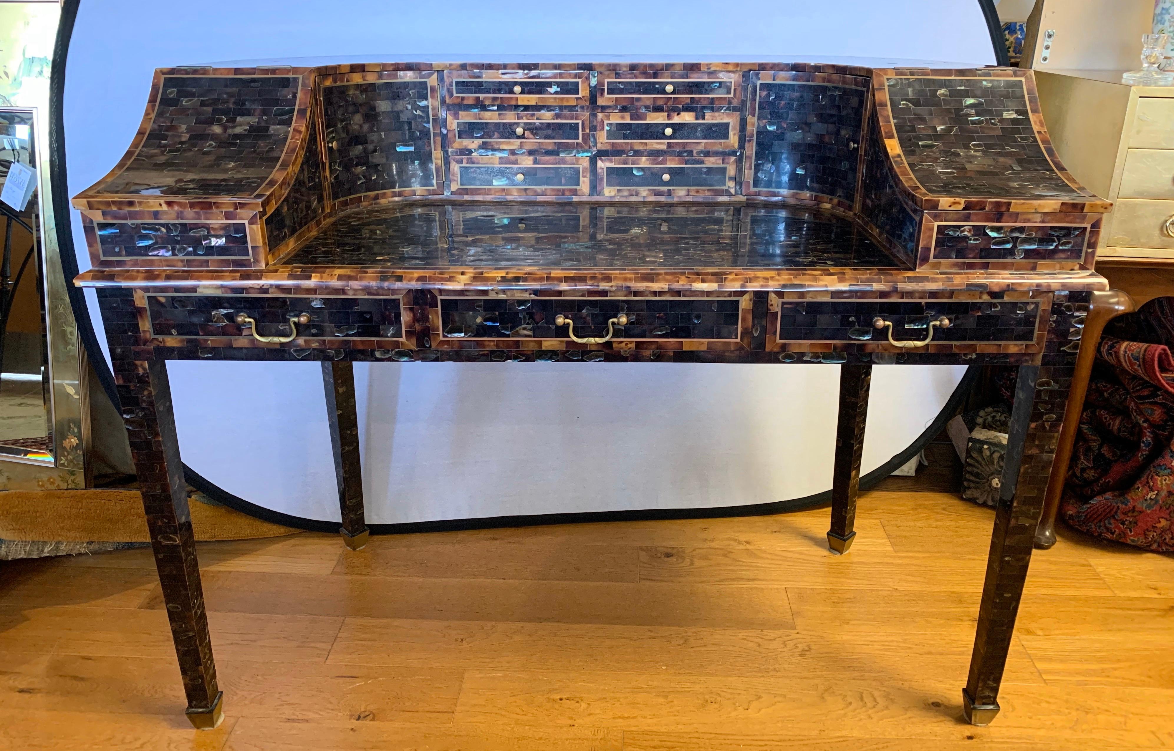 Signed Maitland Smith Desk Tesselated Horn Carlton House Writing Table In Excellent Condition In West Hartford, CT