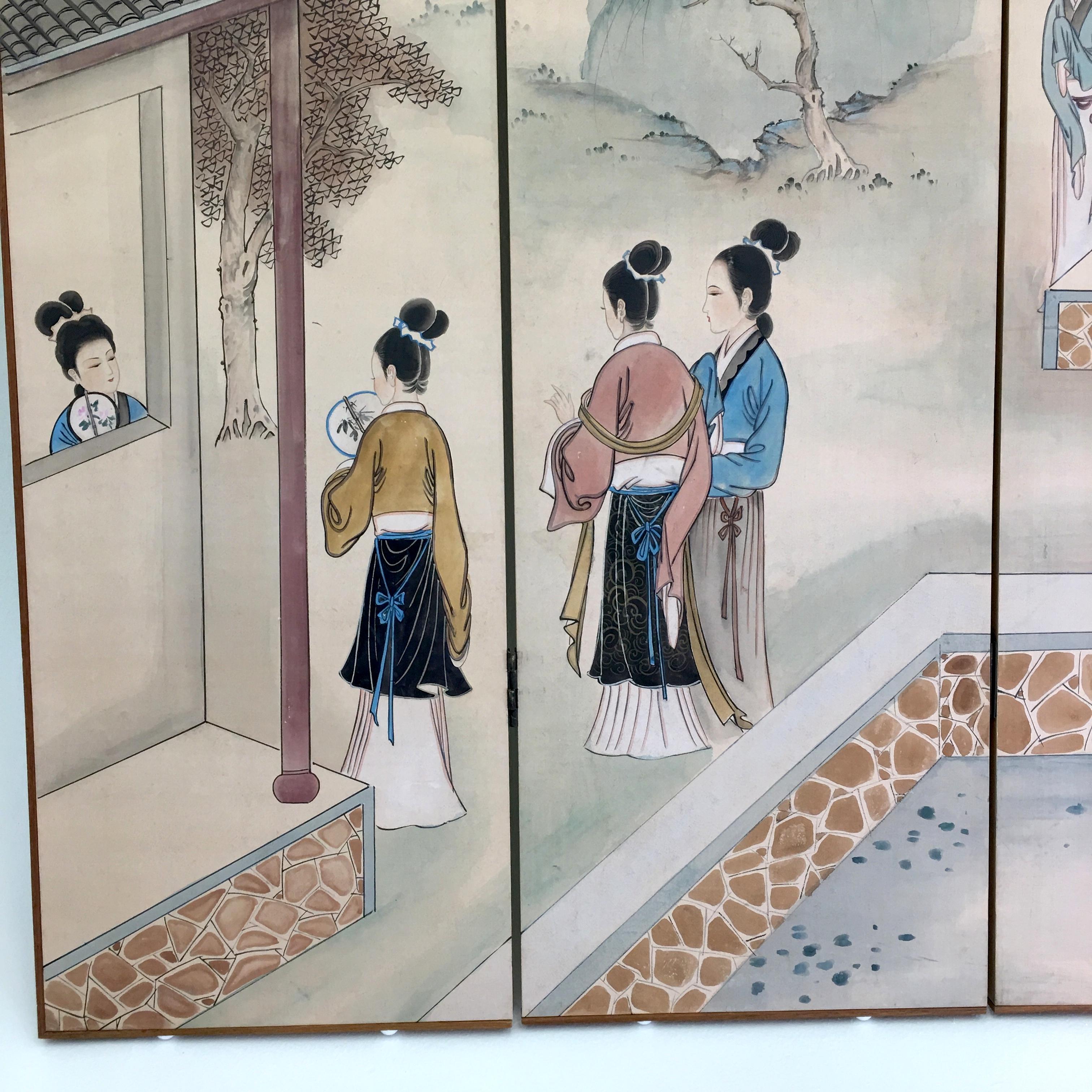 Late 20th Century Signed Maitland-Smith Folding Silk Privacy Screen Made in Hong Kong 1979