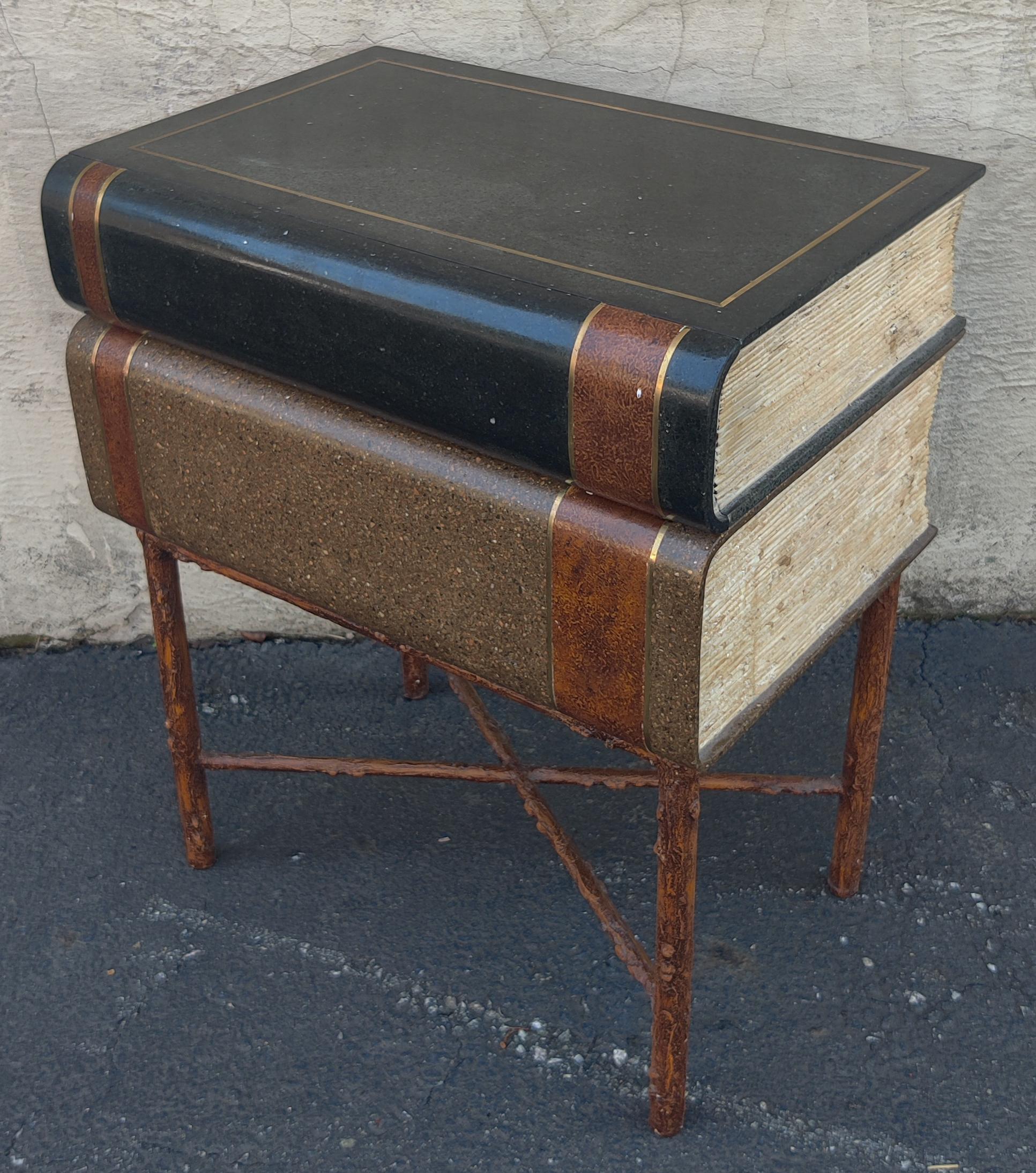 Signed Maitland Smith Marble Faux Bois Stacked Books Trunk or End Table 1980s In Good Condition For Sale In Philadelphia, PA