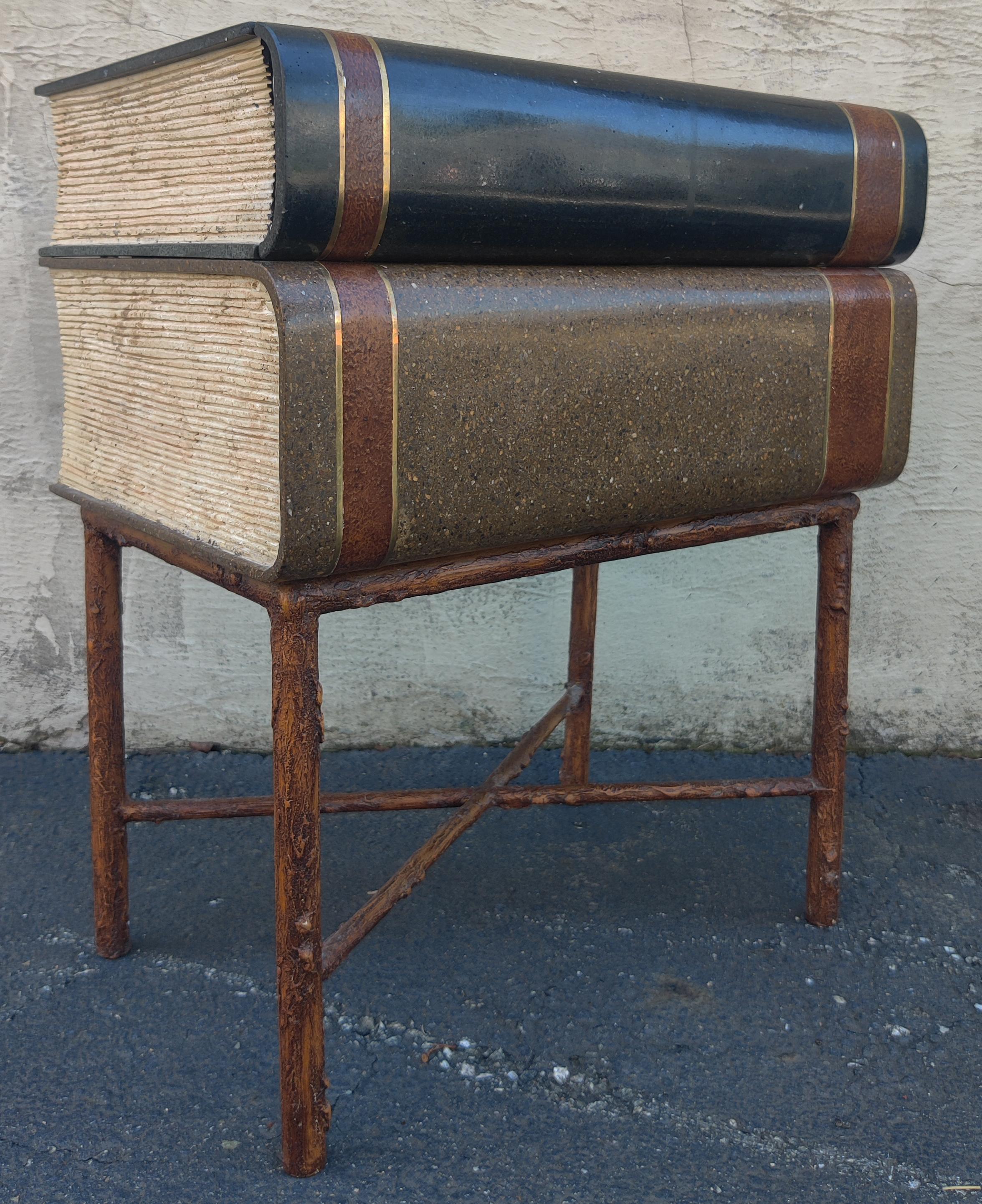 Late 20th Century Signed Maitland Smith Marble Faux Bois Stacked Books Trunk or End Table 1980s For Sale