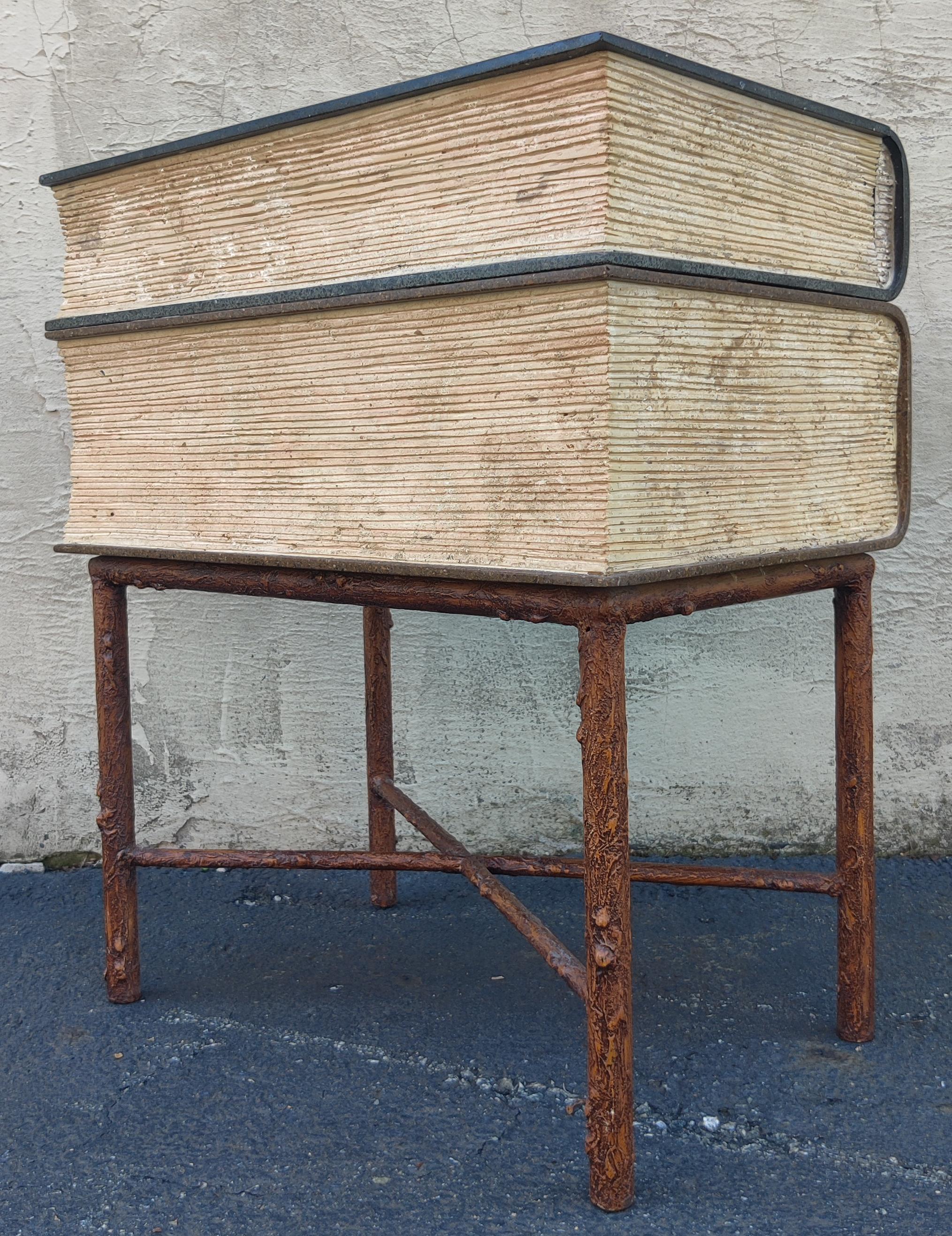 Signed Maitland Smith Marble Faux Bois Stacked Books Trunk or End Table 1980s For Sale 2