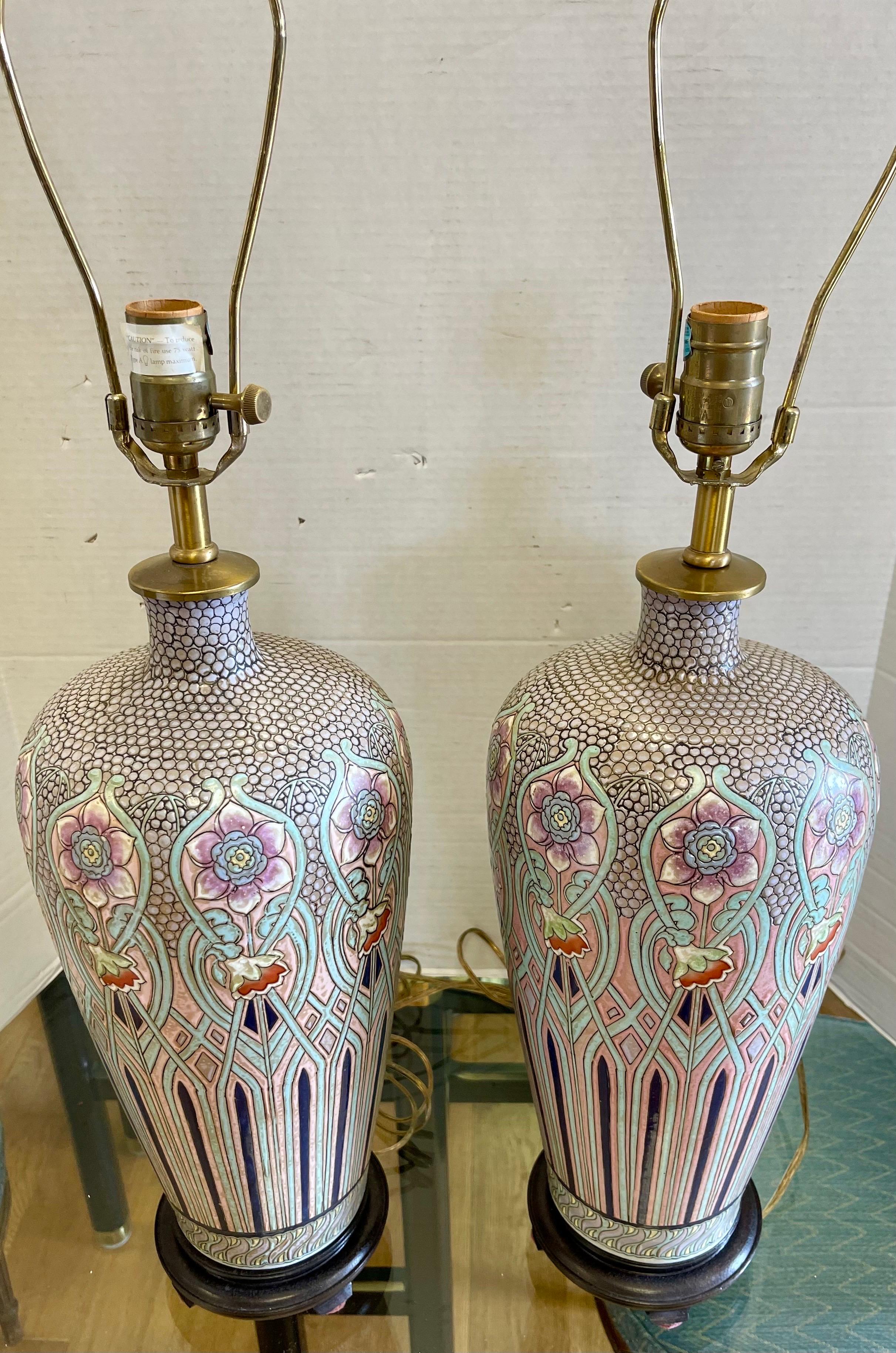 Vintage pair of matching signed Maitland Smith table lamps.
Wire for US and in working order.  Note the matching finials at top.
As with all MS pieces, the craftsmanship is first class. Isn't it to to impress your guests?
